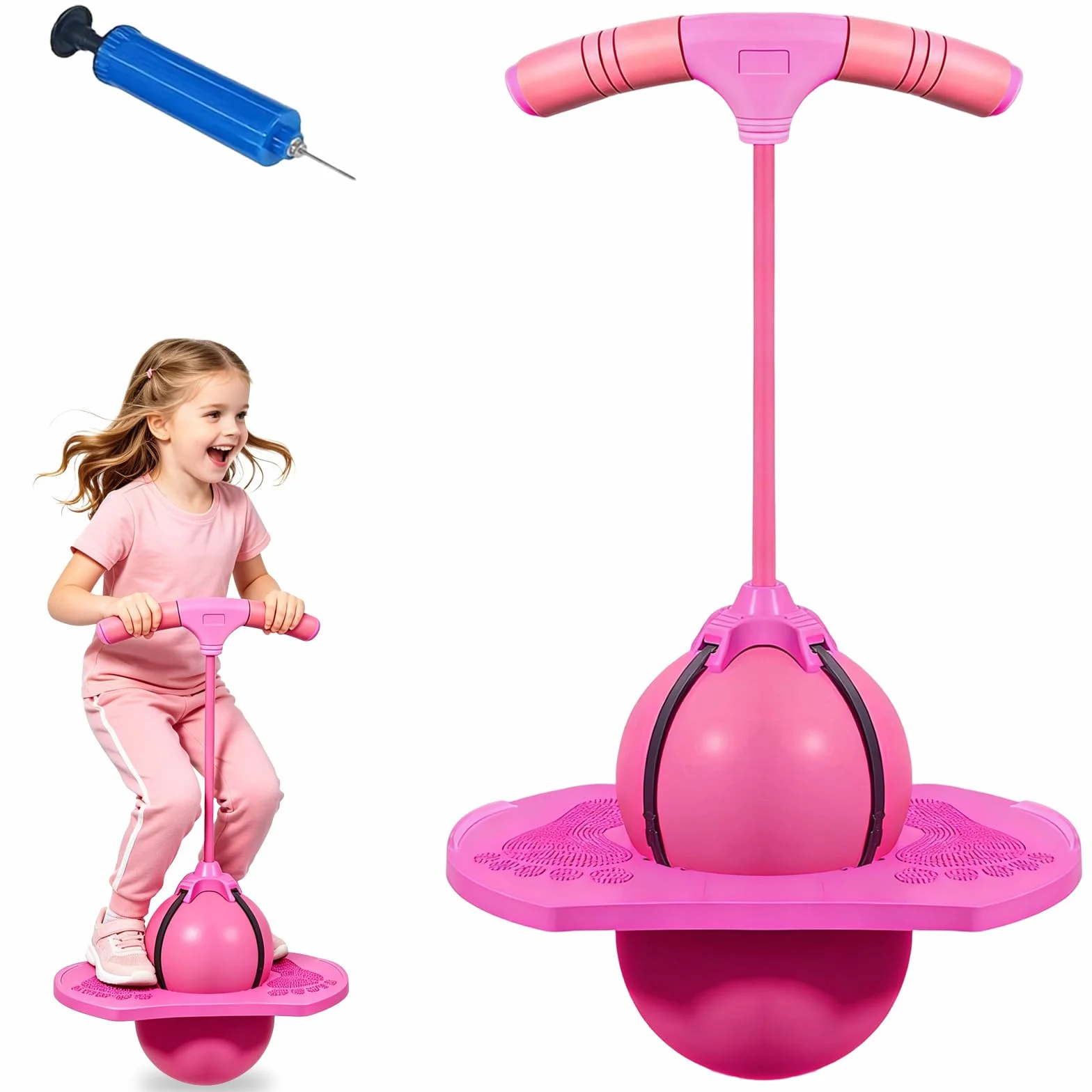 Pallone Salterino Balance Pogo Ball con Maniglia per Interni ed Esterni Rosa