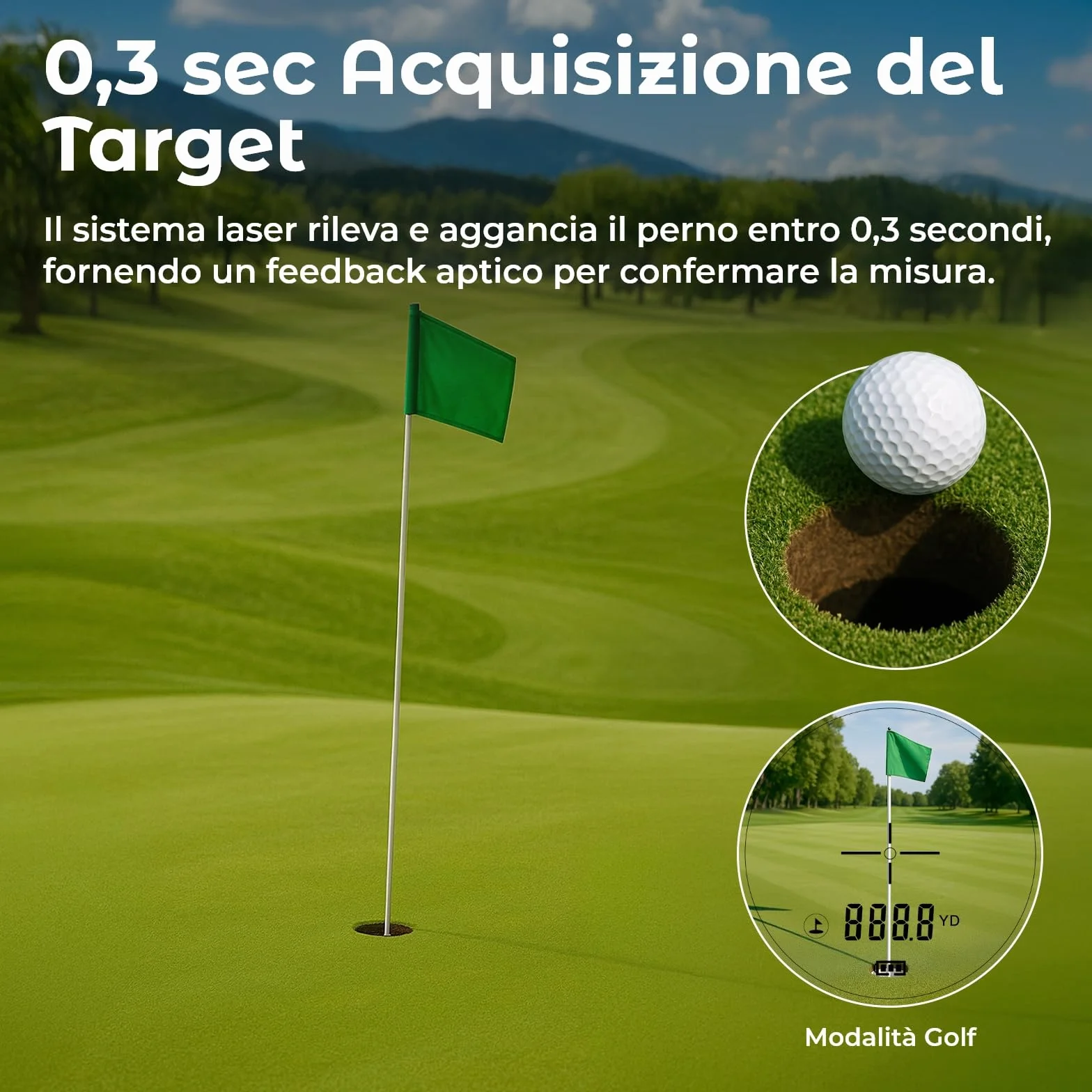 Telemetro Golf 1097M con Pendenza e Blocco Bandiera di WanderS – Telemetro Laser USB-C Ricaricabile, Vibrazione, Ingrandimento 6X, Modalità Torneo, Display Laterale – Accessorio Golf Uomo