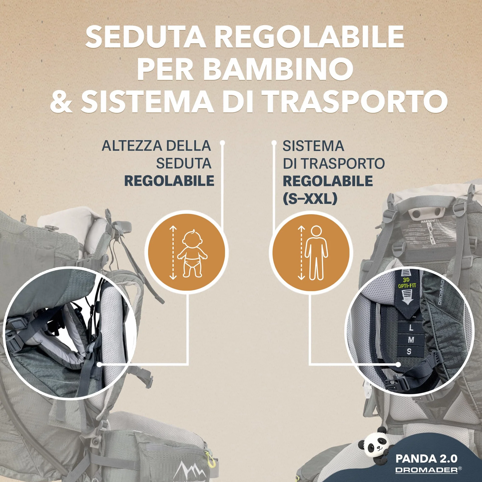 DROMADER Zaino Porta Bambino Montagna con Sedile Regolabile e Parasole Retrattile