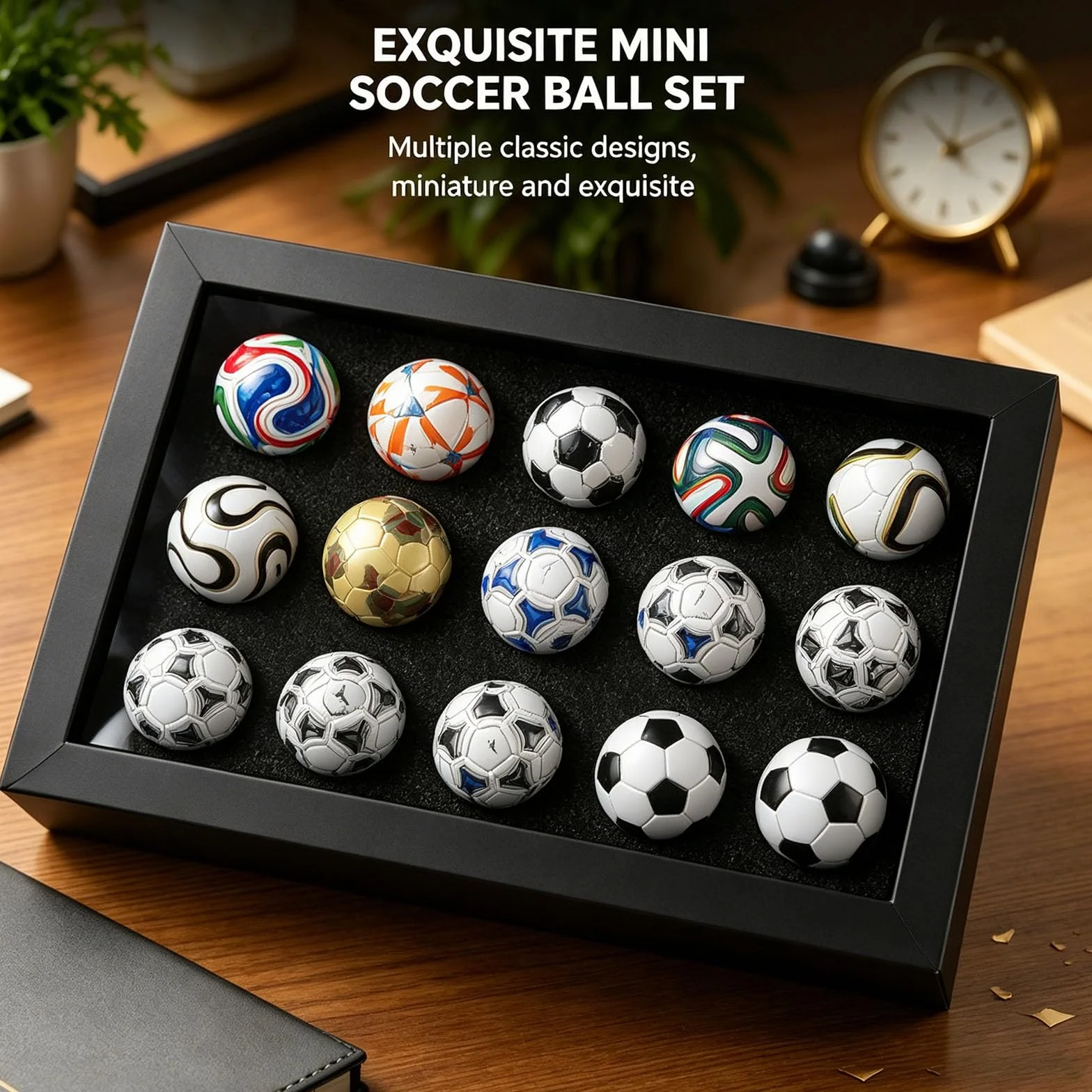 Generico Collezione mini palloni da calcio artigianali 1970-2026, statuette oggetti da scrivania