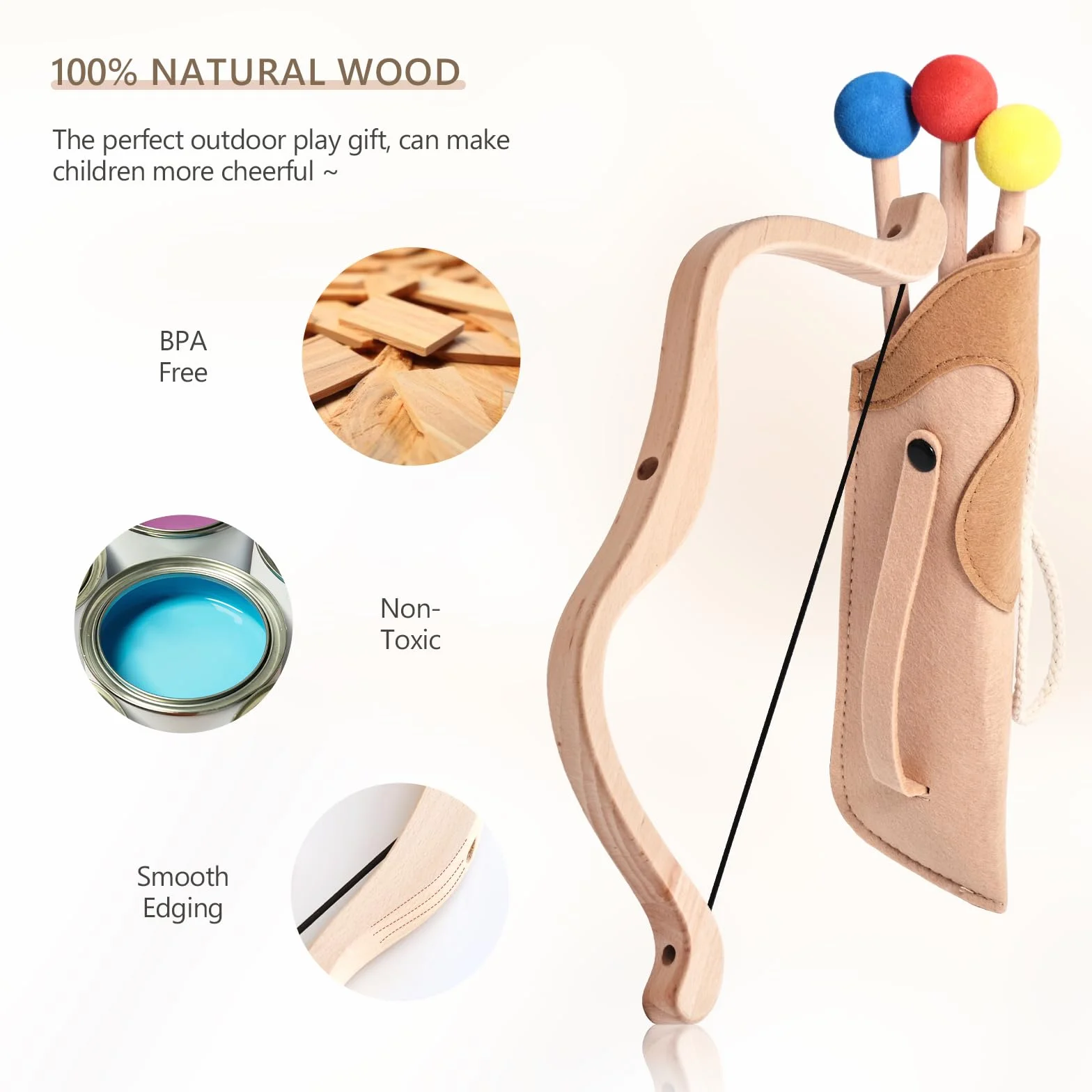 Set di Arco e Frecce per Bambini in Legno con 1 Arco in Faggio 3 Frecce 3 Bersagli