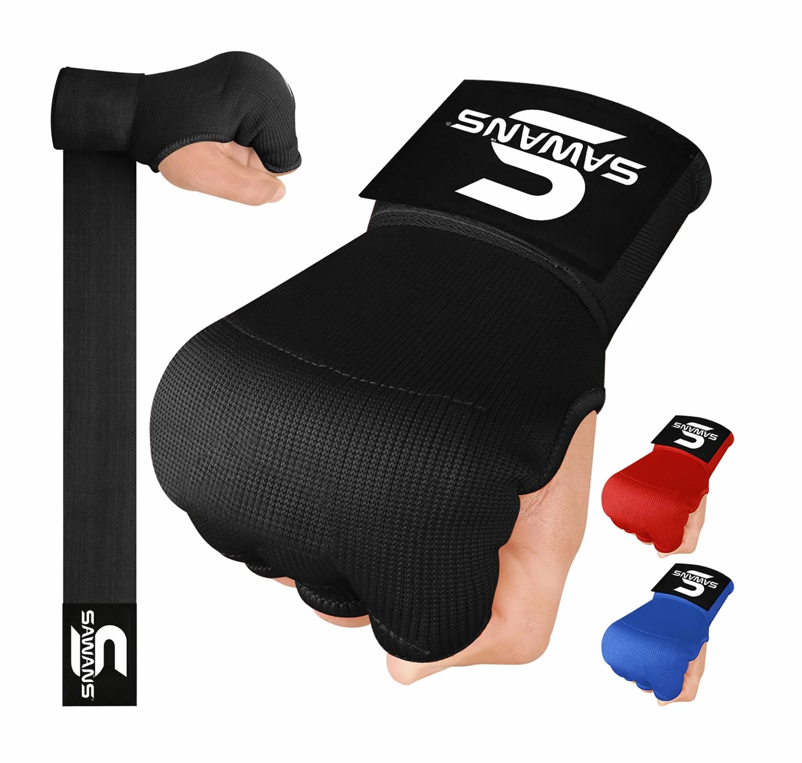 SAWANS Guanti da Boxe Imbottiti con Cinghie da Polso Elastici per Muay Thai, MMA