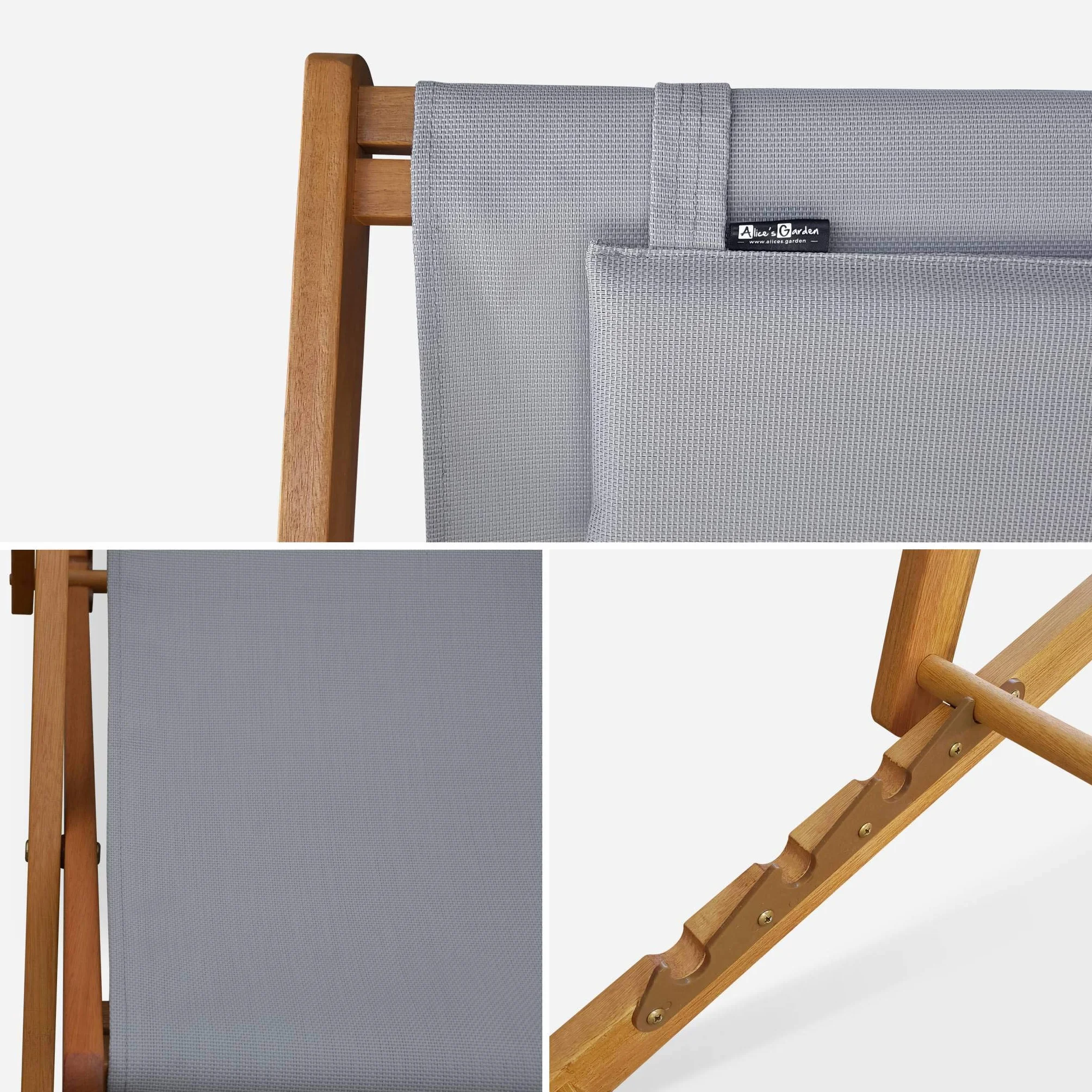 Set 2 sedie sdraio in legno con cuscino poggiatesta Grigio bruno - 102x56x86 cm