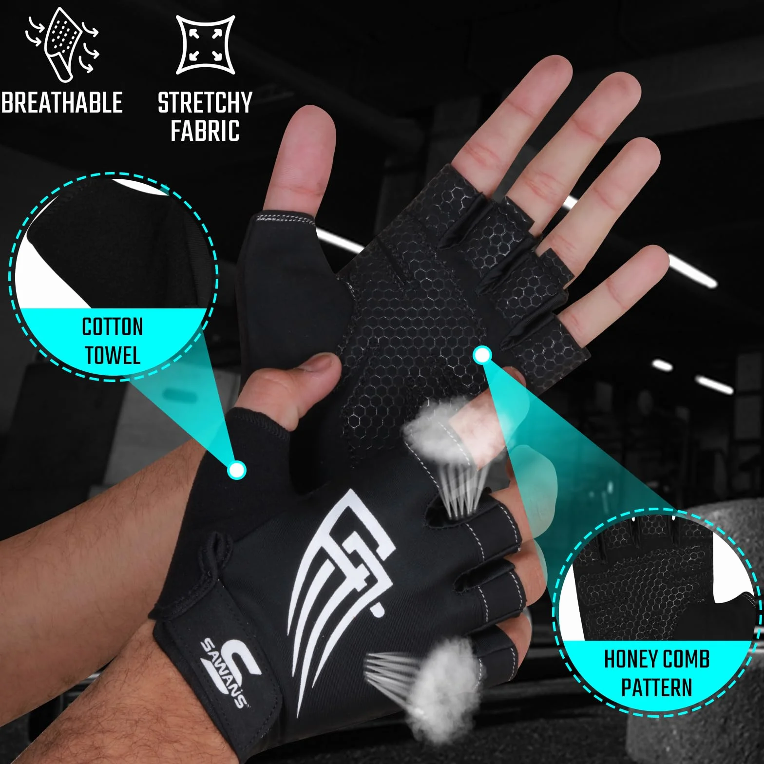 SAWANS Guanti da palestra sollevamento pesi antiscivolo silicone imbottito palmo protezione mezze dita