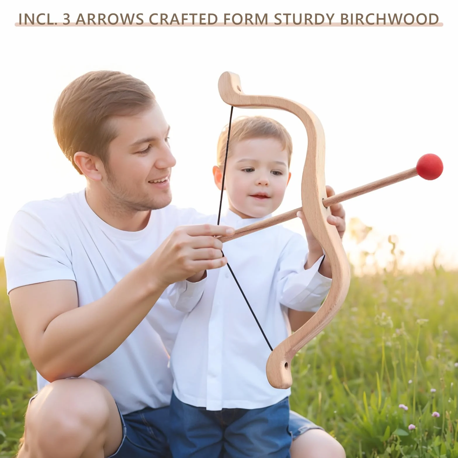 Set di Arco e Frecce per Bambini in Legno con 1 Arco in Faggio 3 Frecce 3 Bersagli