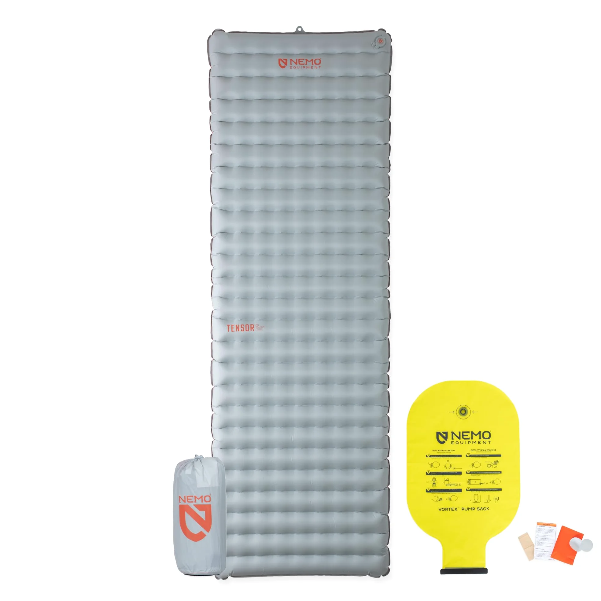 NEMO Equipment Tensor - Materasso a pelo isolato ultraleggero per tutte le stagioni, lungo e largo (193 x 63,5 cm) - Lama/arancio speziato