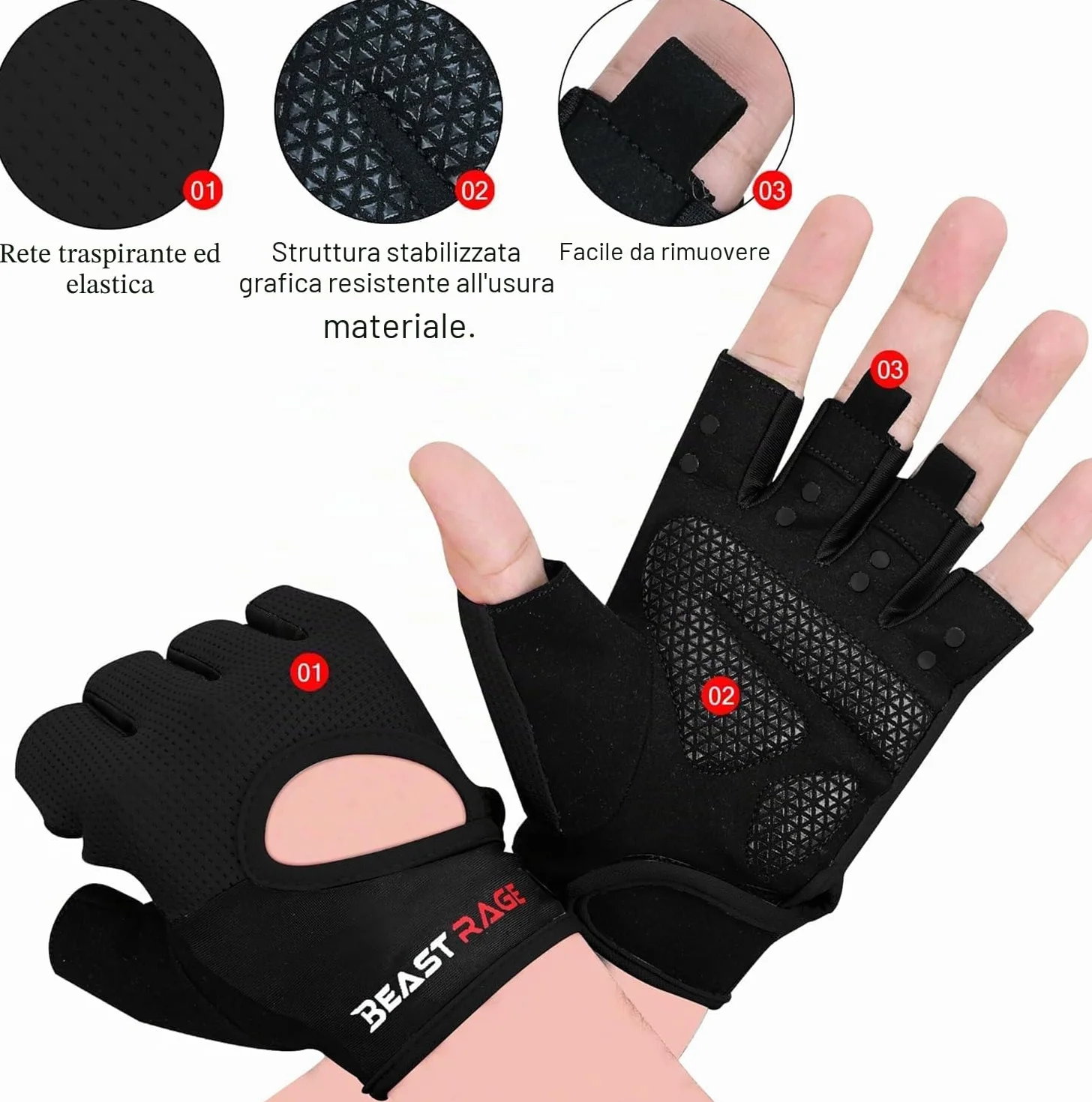 BEAST RAGE Guanti da fitness traspiranti per sollevamento pesi antiscivolo