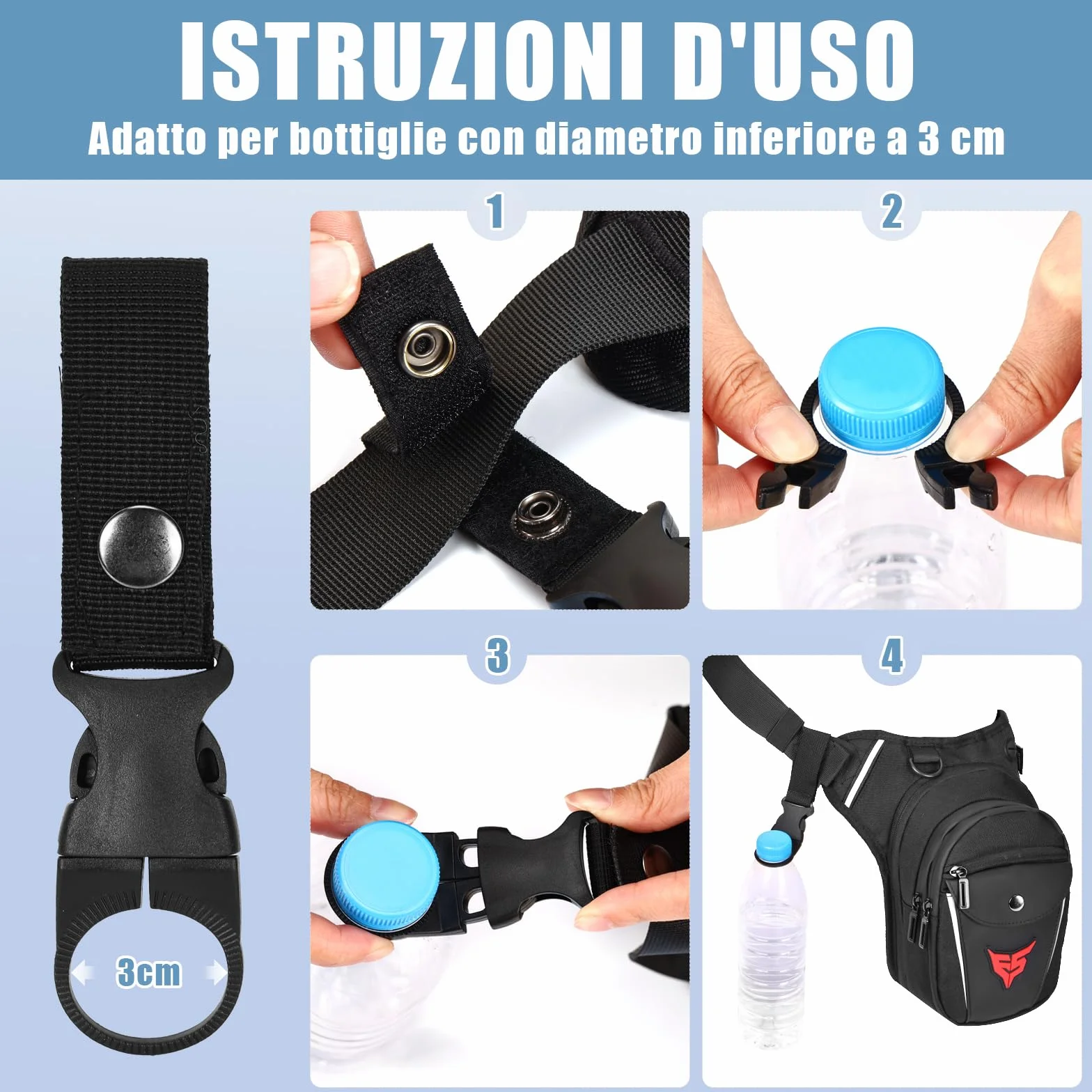 Eshow Marsupio da Gamba Moto Borsa Cosciale Espandibile con Fibbia Borraccia Striscia Riflettente per Trekking Ciclismo Viaggio