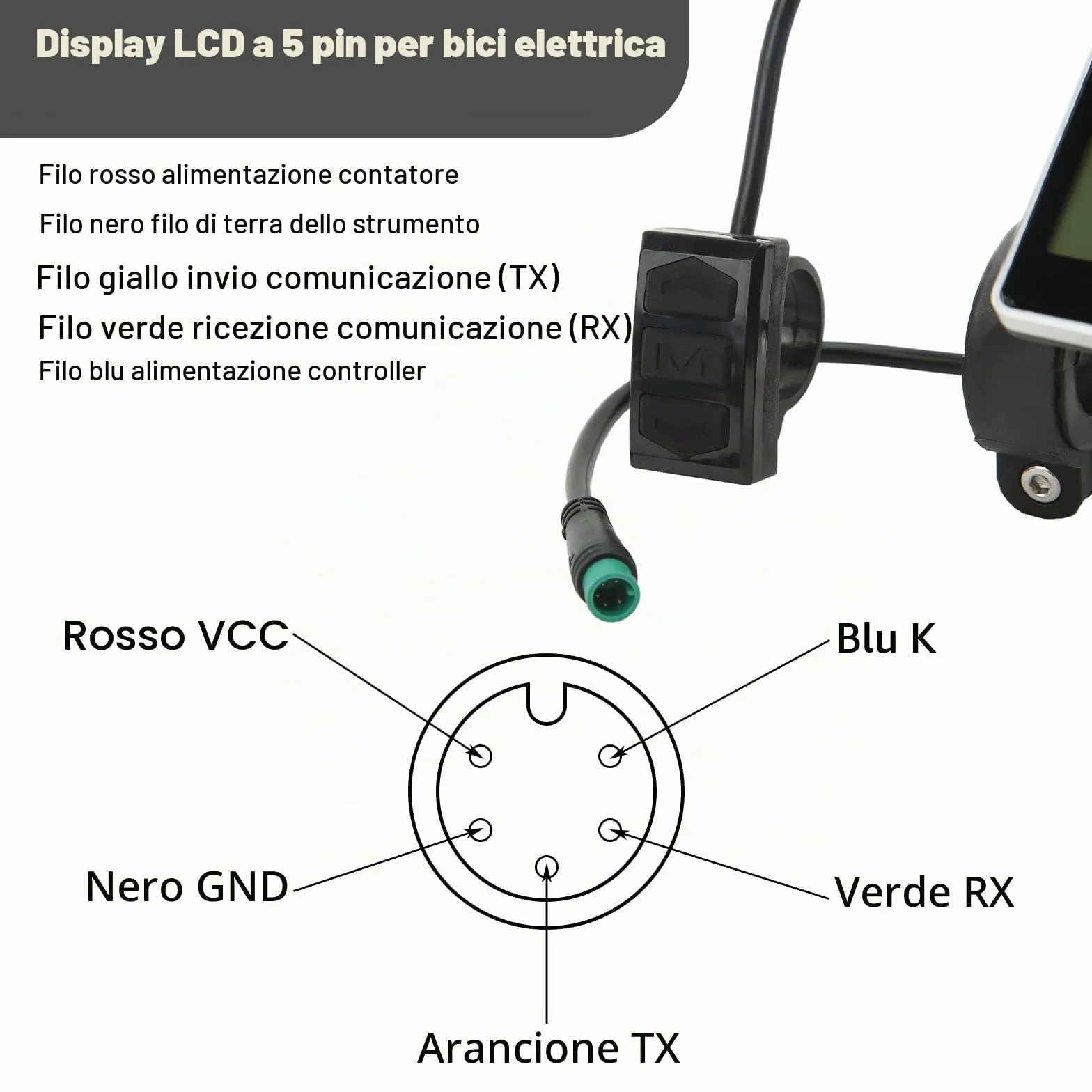 Monitor LCD bici elettrica 24V 36V 48V 60V 5 poli impermeabile scooter elettrico accessori 31,8 22,2 mm