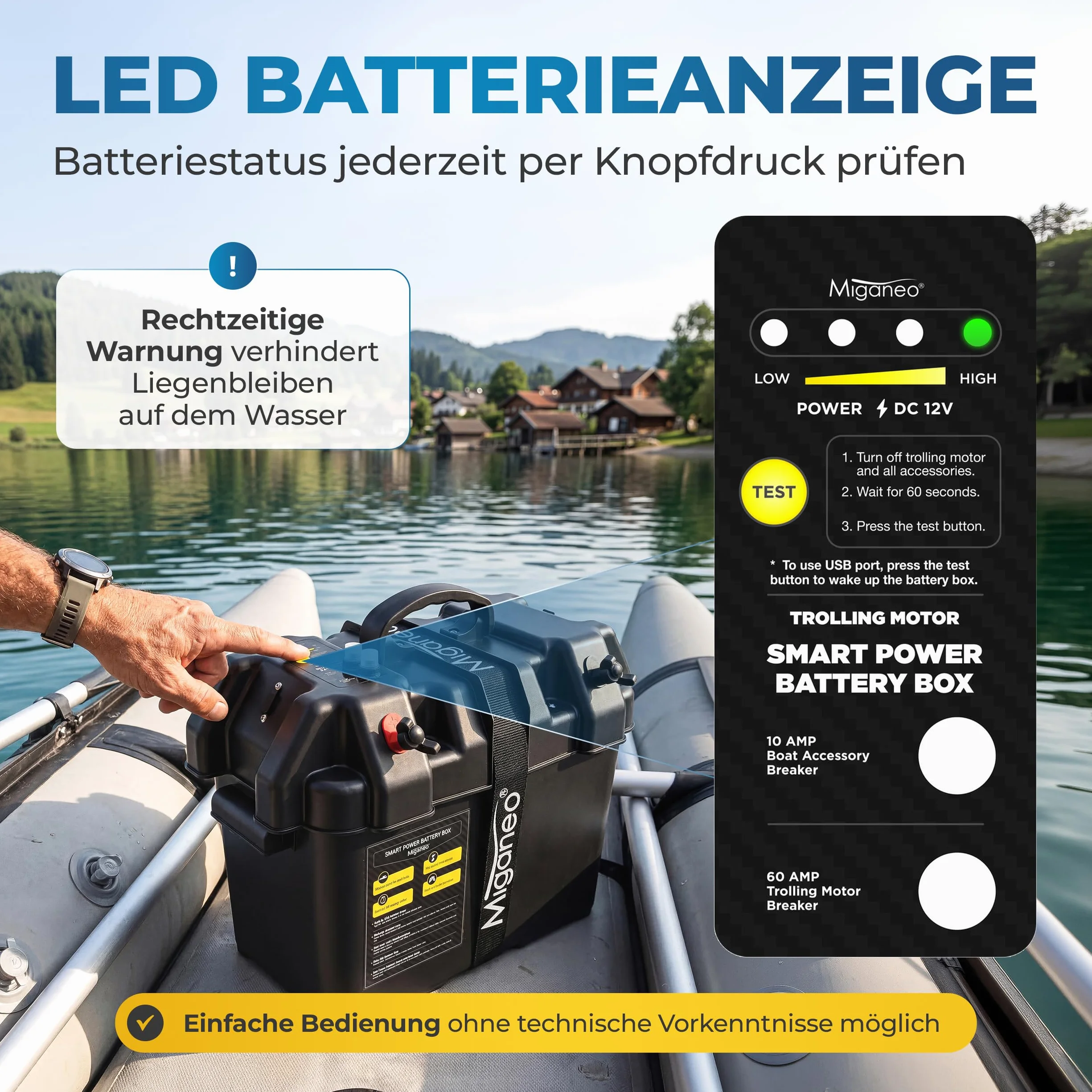 Miganeo Motore Elettrico Barca TRS 68 lbs 768W 12V Fuoribordo Acqua Salata LED 5 Marce Avanti 3 Retromarce