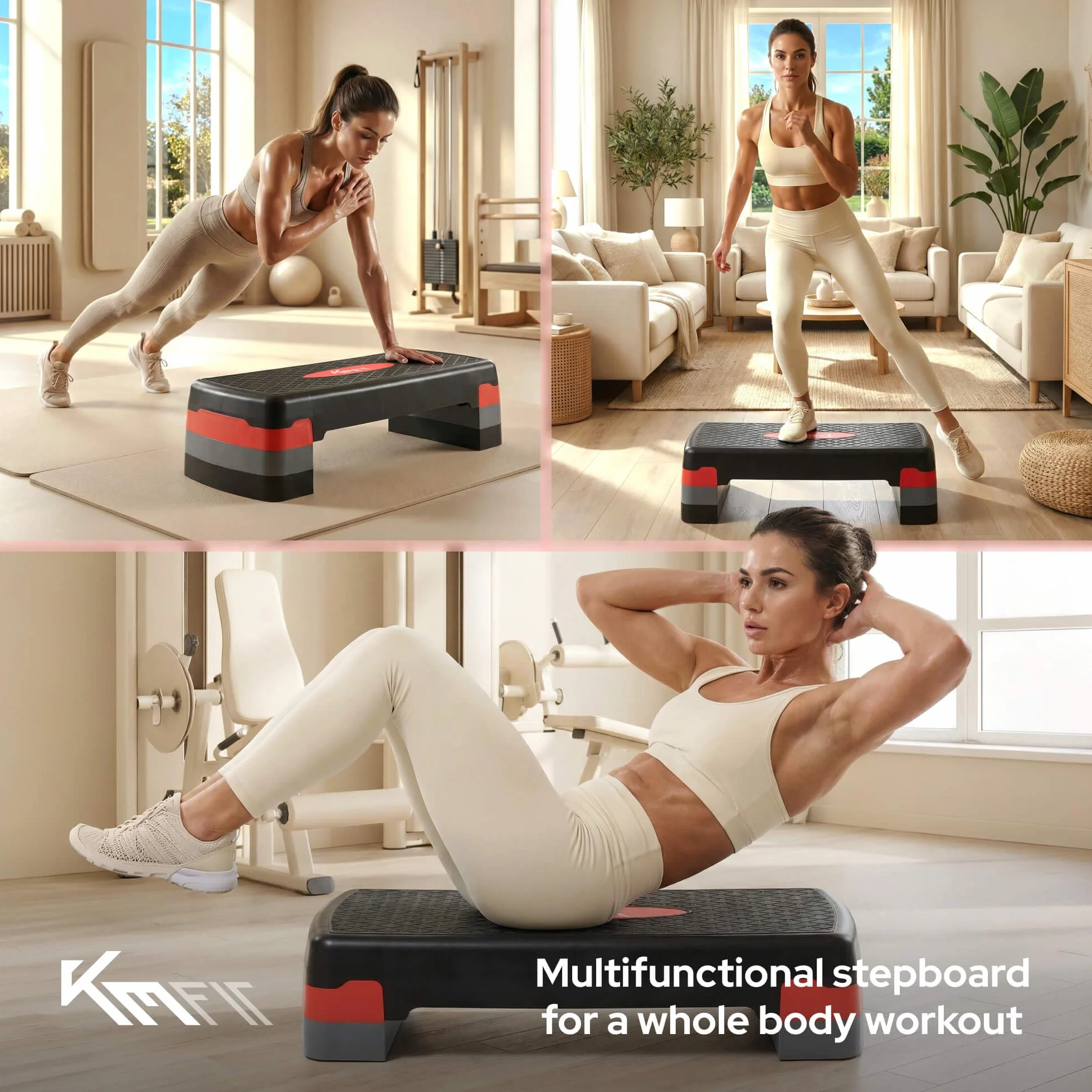 KM-Fit Fitness Stepper Aerobic Step-Bench regolabile 3 posizioni 200 kg con tappetino antiscivolo