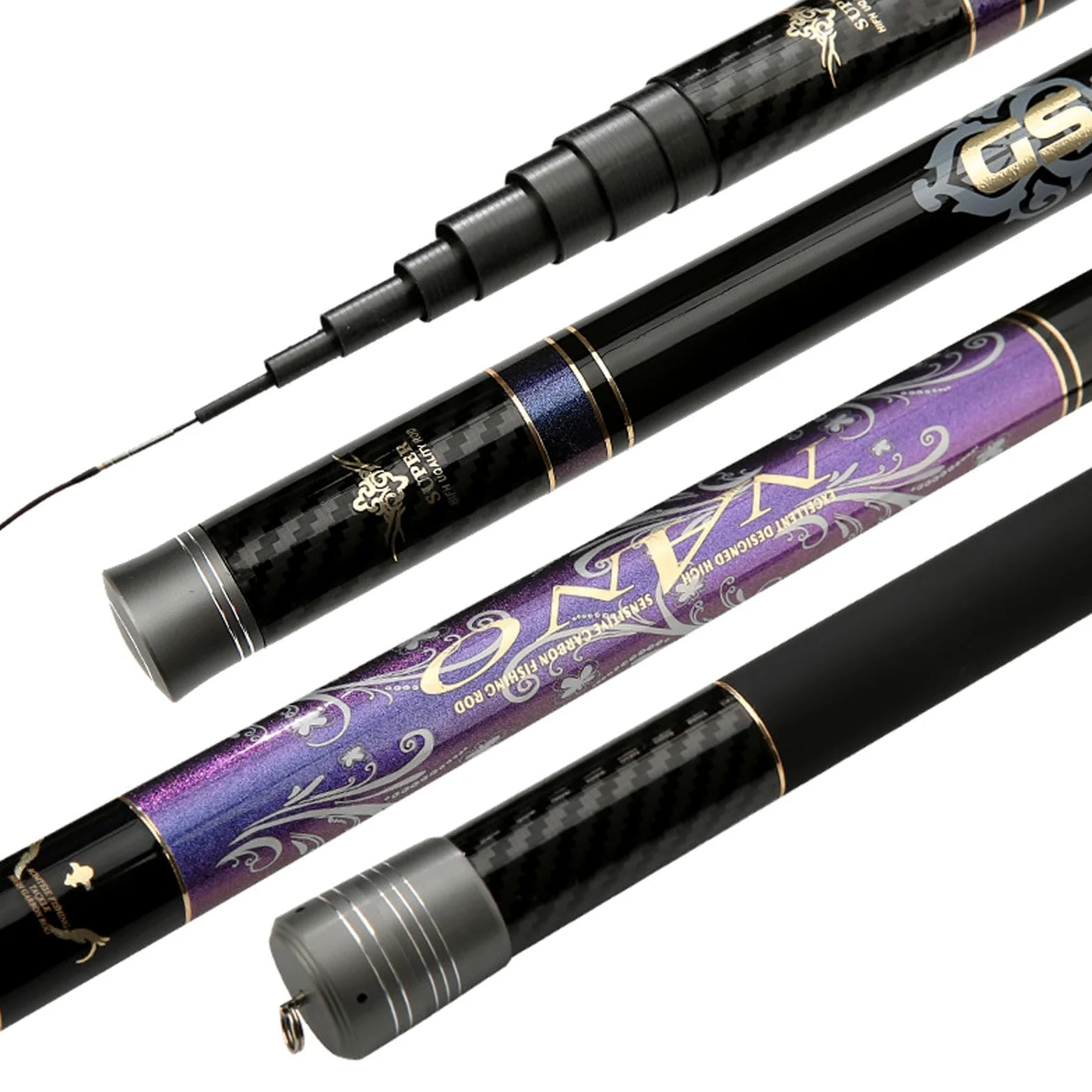 Canna da Pesca telescopica in Carbonio 8m-16m Ultra Resistente Ultraleggera Canna da Pesca da Viaggio Canna da Pesca Lago canne da Pesca alla Carpa Adatto a fiumi Laghi torrenti(12m)