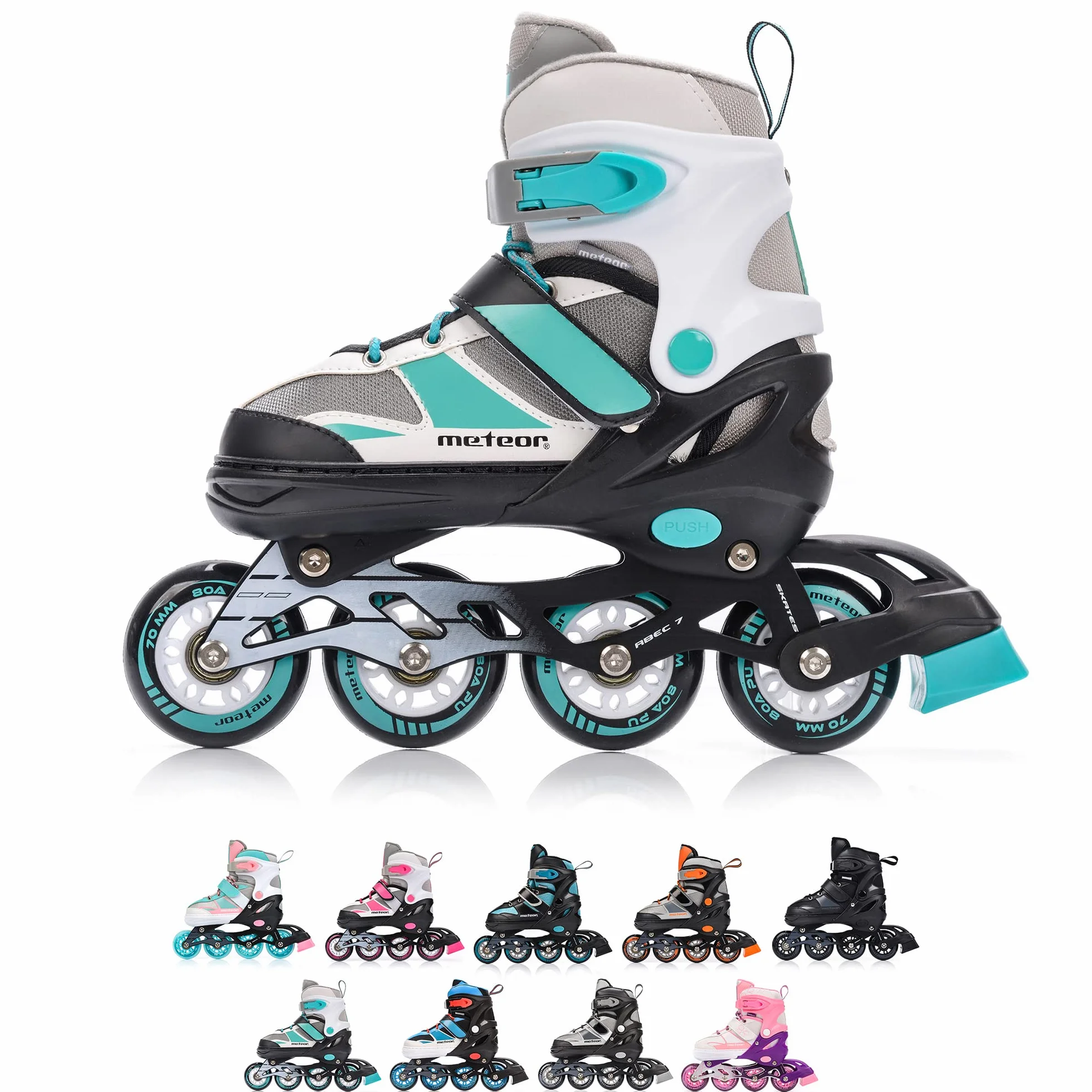 Meteor Pattini in Linea Bambini Gioventù Dimensione Regolabile ABEC-7 Ruote PU