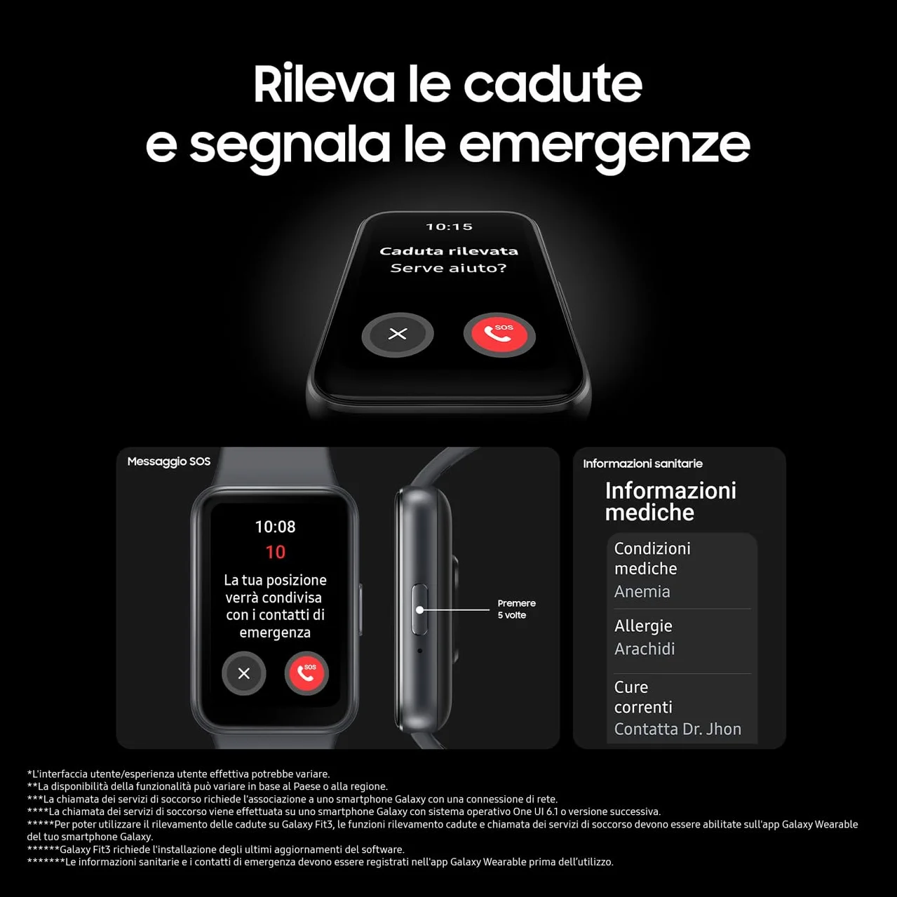 Samsung Galaxy Fit3 Fitness Band, IP68, Barometro, Rilevamento Cadute/SOS, Monitoraggio Sonno, Oltre 100 Esercizi, Gray