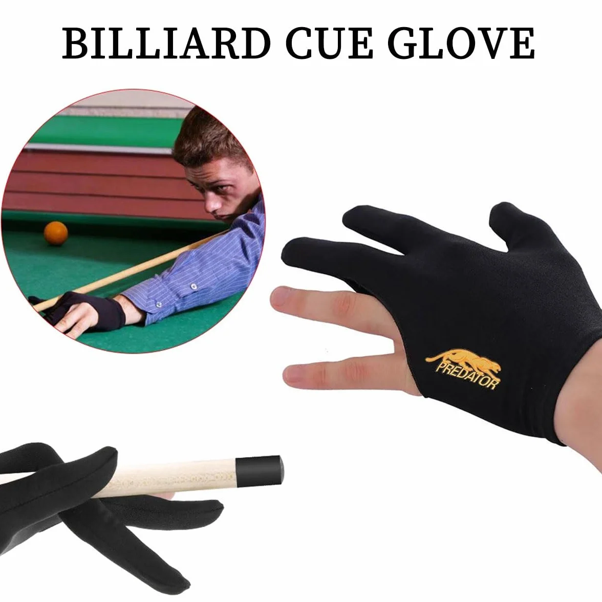 Guanti da biliardo a tre dita estensibili Nero Rete traspirante nylon 8 Pcs