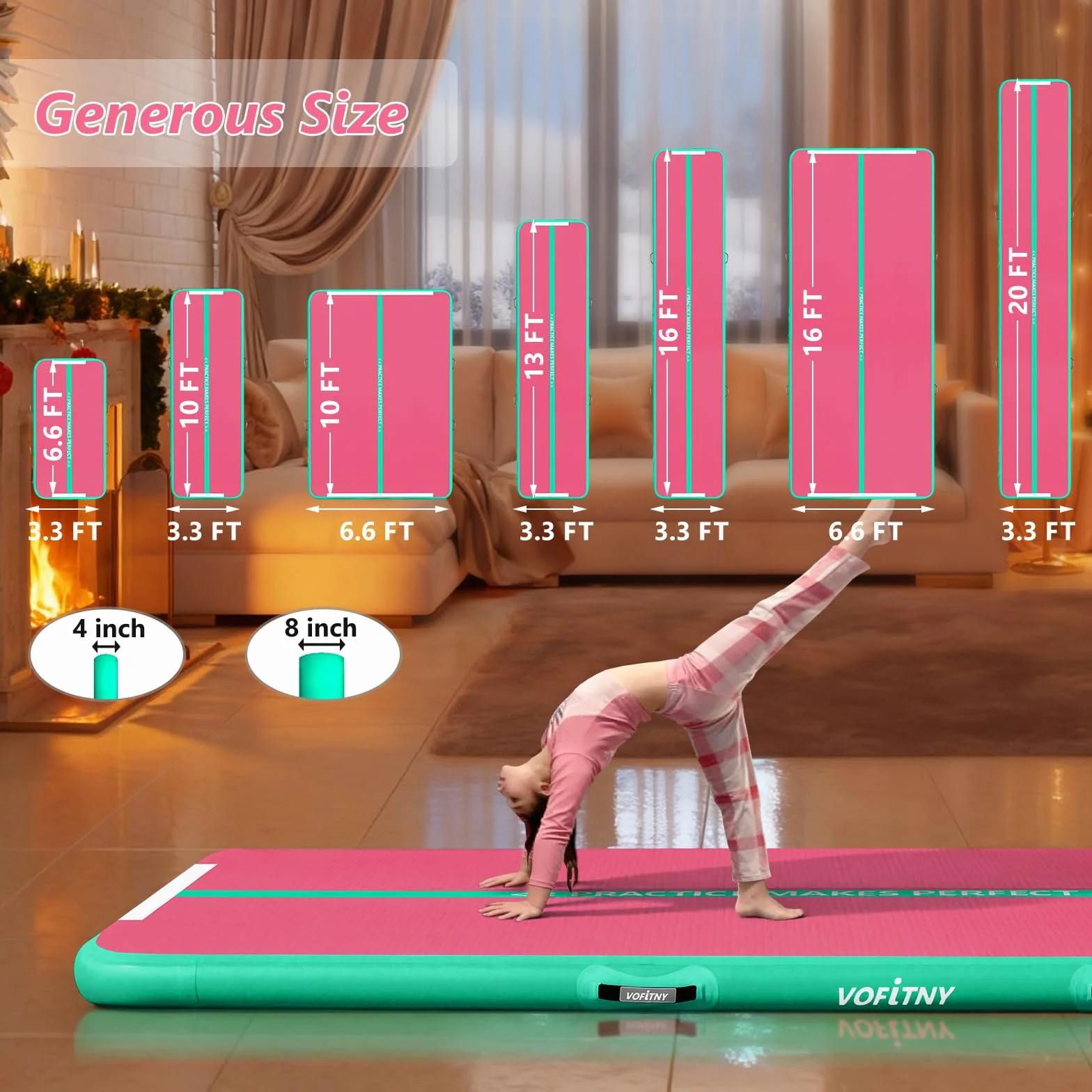 VOFiTNY Tappetino Ginnastica Artistica Di altezza Tappetino da Ginnastica Gonfiabile multiuso robusto, per casa/palestra Air Tumbling Track