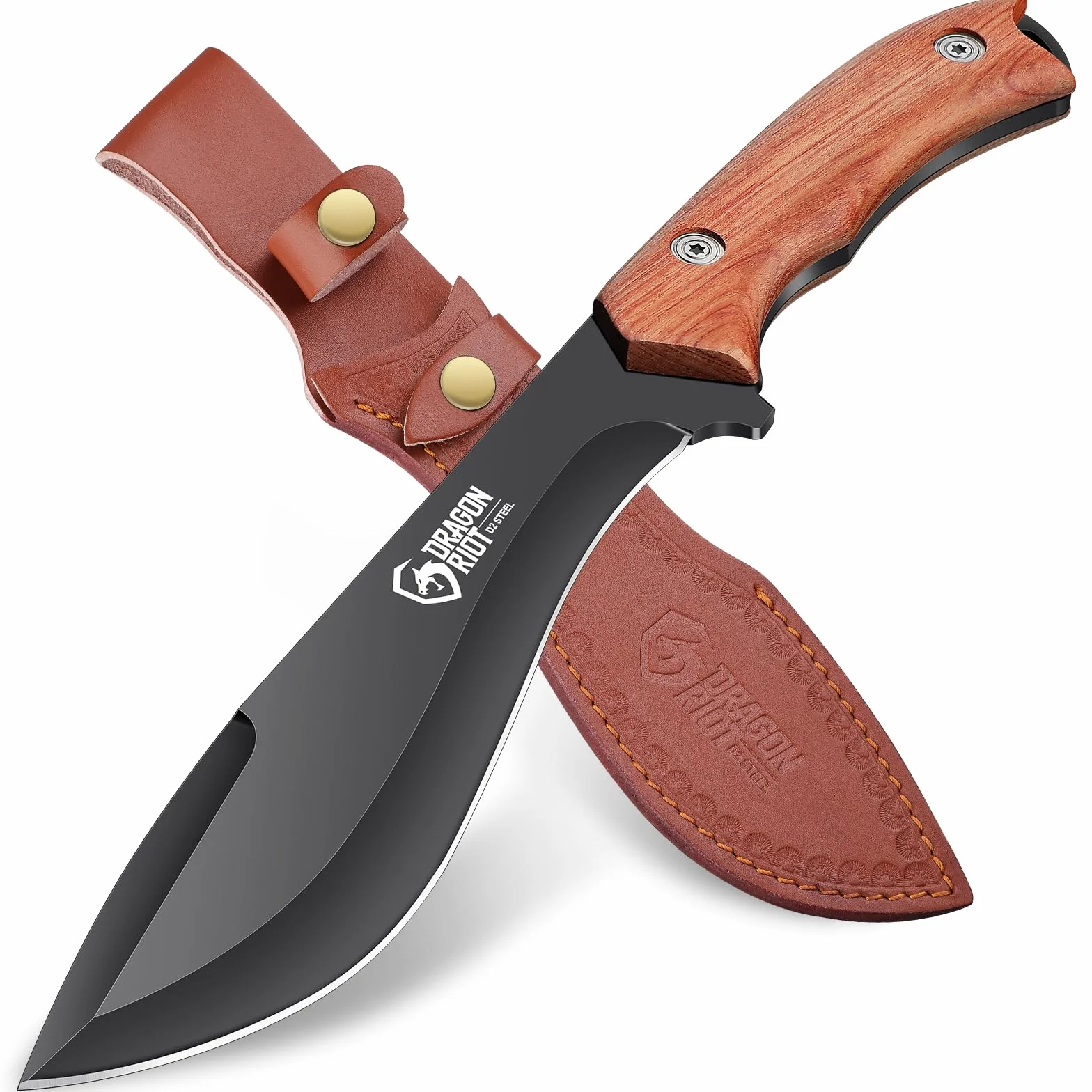 DRAGON RIOT coltello da caccia 20 cm, coltello sopravvivenza professionale con fodero in pelle, grande coltelli da caccia full tang, coltello lama fissa da uomo