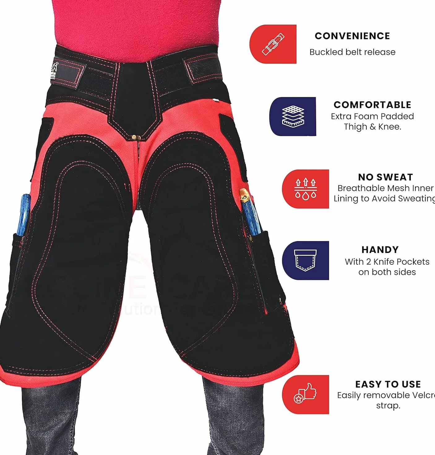 Grembiuli in vera pelle scamosciata 59 cm Rosso & Nero per zoccoli utensili trimmer chaps