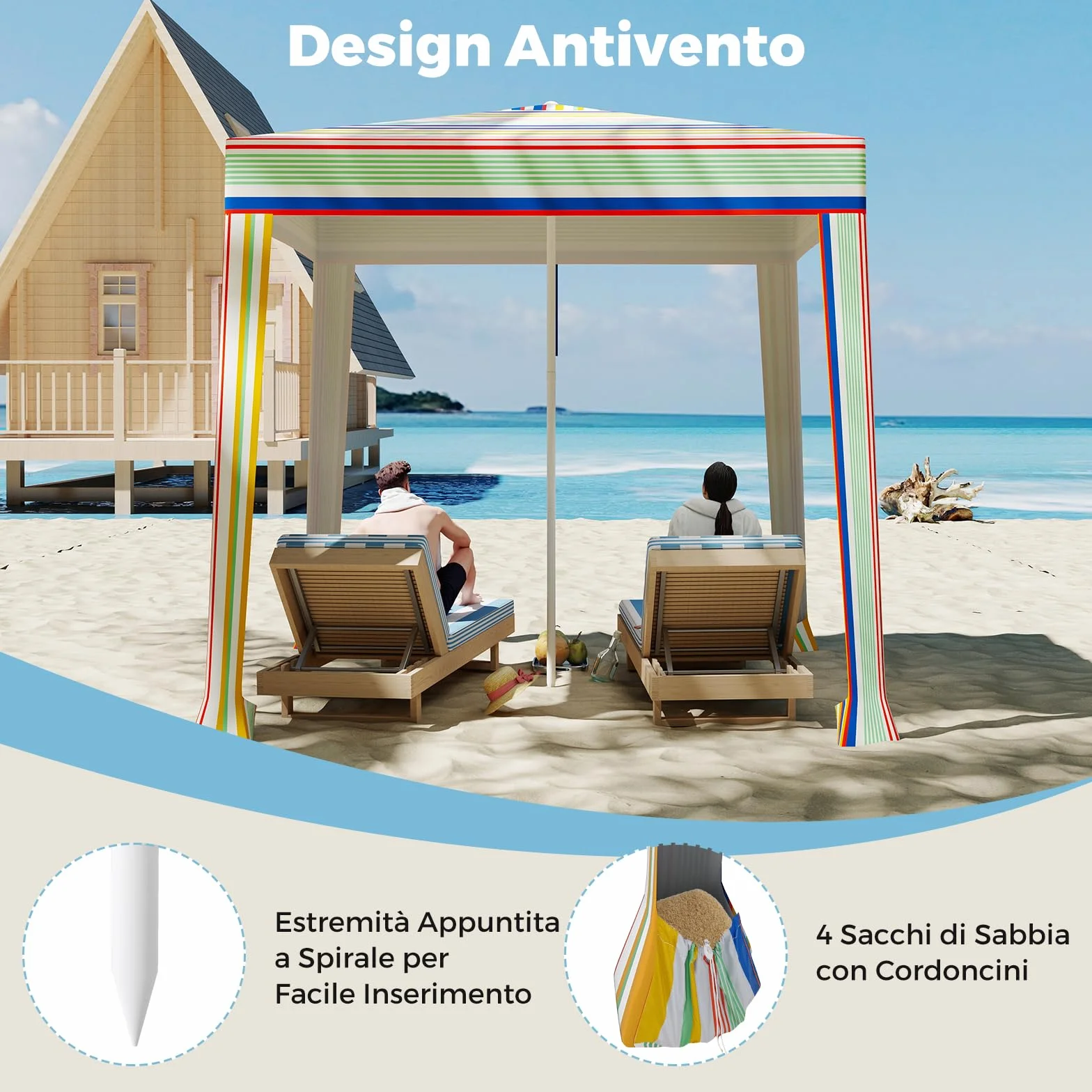 COSTWAY Tenda da Spiaggia Pieghevole 200x200 cm con Borsa da Trasporto