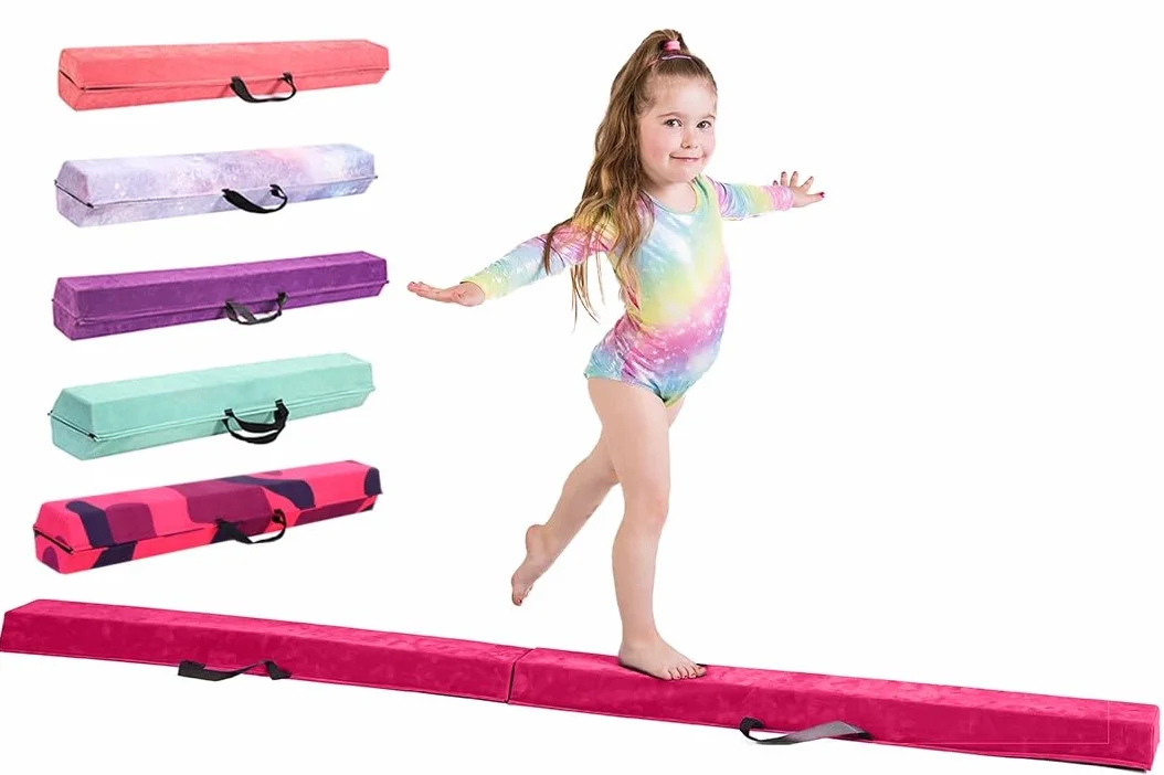 Trave ginnastica artistica per casa 210/240/270/300 cm - Attrezzatura equilibrio bambini - Finta pelle scamosciata, schiuma EVA alta densità