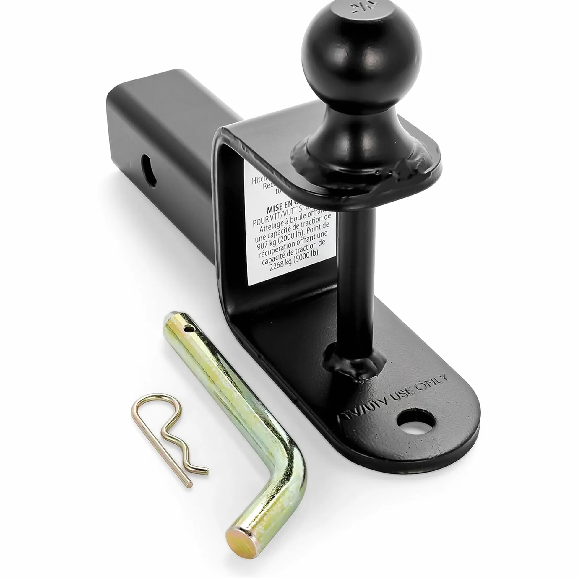 Black Boar, Multi-attacco per UTV e ATV, con sfera di traino da 5,7 cm, codolo di 3 cm, codolo (L) da 15 cm, supporta fino a 907 kg, da utilizzare con rimorchi, cinghie di traino e altri accessori per
