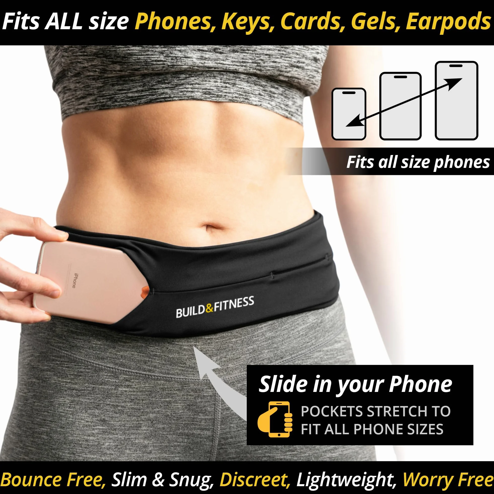 Build & Fitness Marsupio Running Cintura Palestra Porta Cellulare Regolabile per Corsa Uomo Donna
