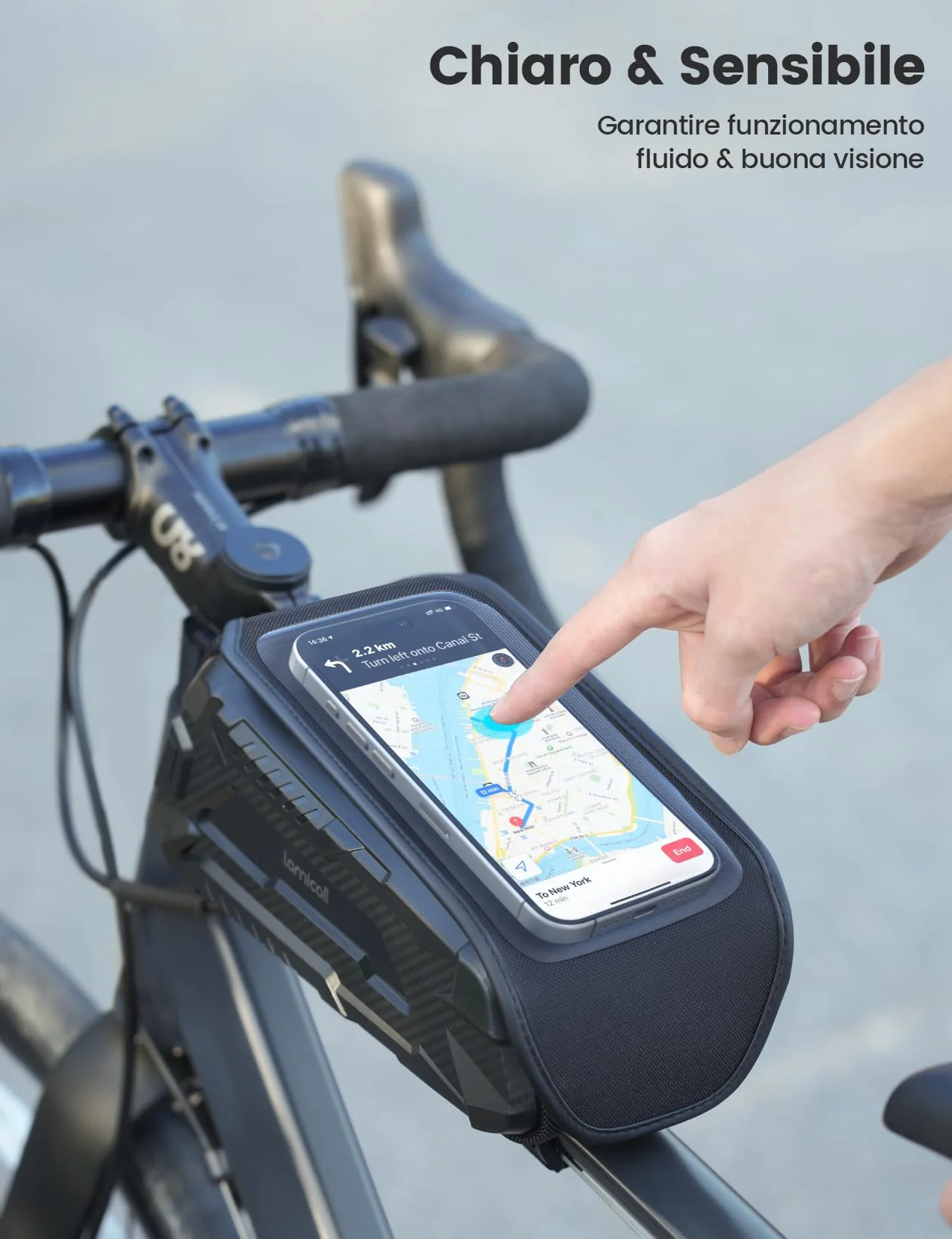 Lamicall Borsa Telaio Bici Impermeabile 1.6 L Capacità, Porta Cellulare Manubrio con Touch Screen TPU per Smartphone Fino a 7"