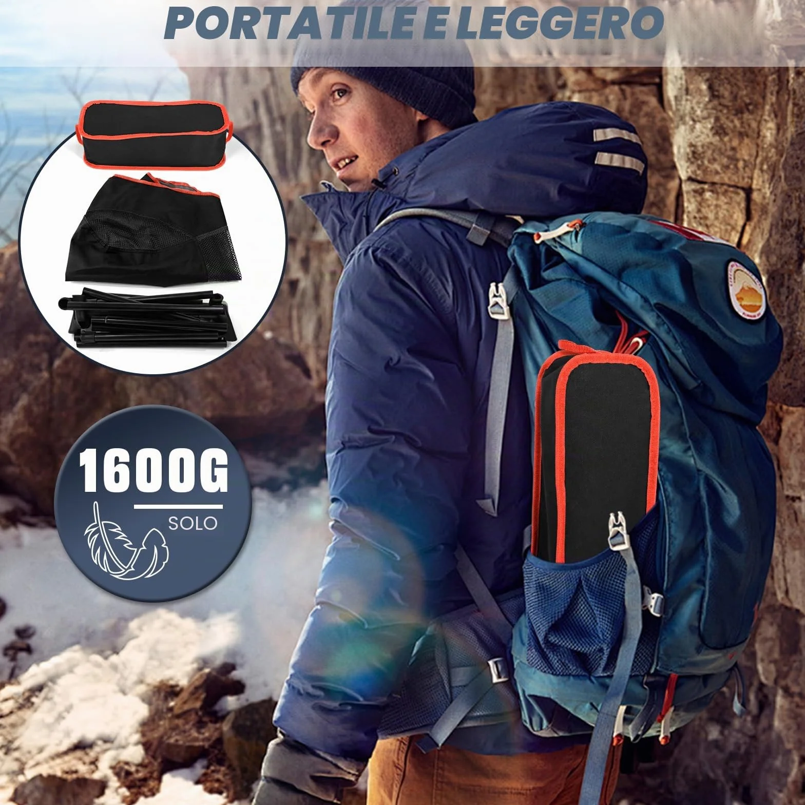 Sedia da Campeggio Pieghevole Ultraleggera 150 kg con Borsa da Trasporto Nero