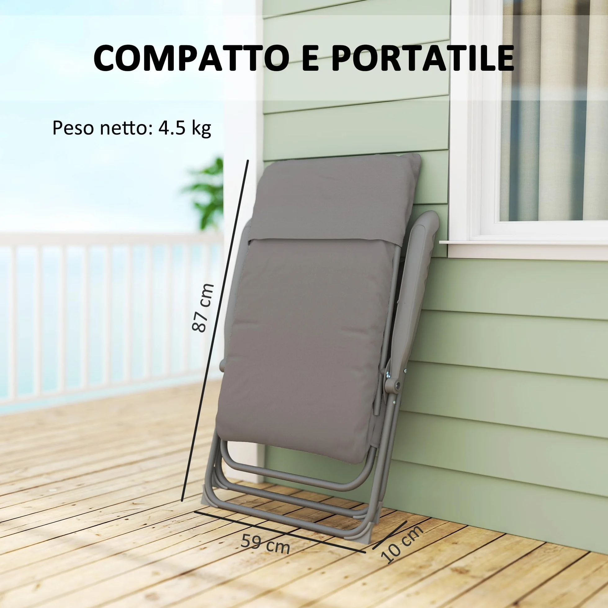 Outsunny Sedia da Campeggio Pieghevole con Schienale Alto Regolabile su 5 Livelli e Tasche Laterali, Sedia da Giardino in Tessuto Oxford e Metallo, Portata Fino a 120 kg, 66x58x105 cm, Grigio Chiaro