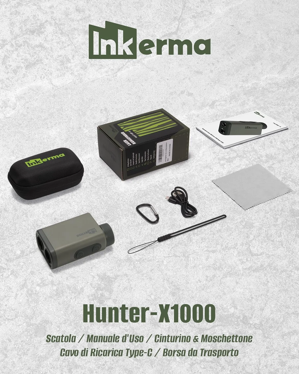 Telemetro Caccia Inkerma 1000/1200M Ricaricabile 6X LCD Angolo Compensazione Pendenza Hunter-X