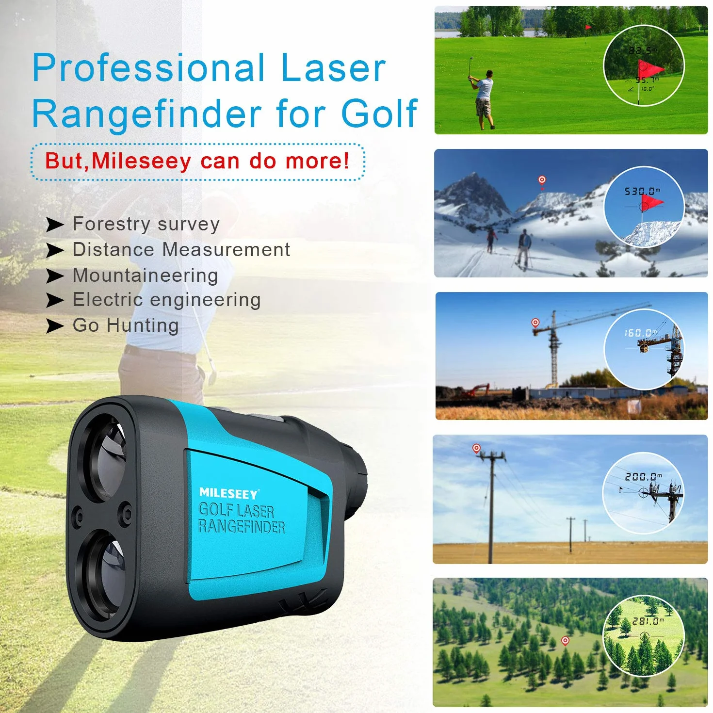 MiLESEEY Telemetro Golf con Compensazione Pendenza, Precisione ±0,55 Yard, Ingrandimento 6X