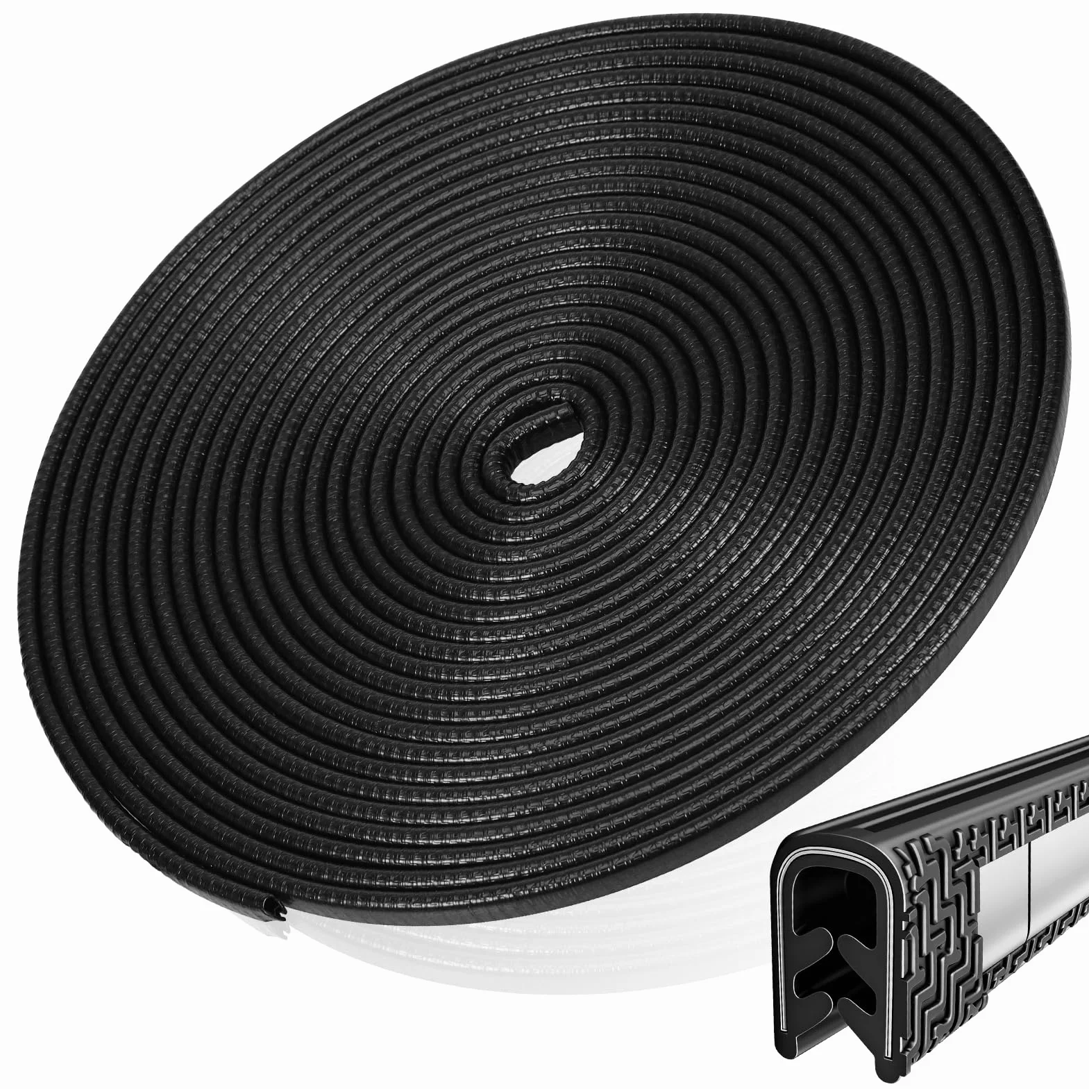 Protezione Portiera Auto, 10M Profilo in Gomma a Forma di U, Lamiera in Acciaio Integrata, Guarnizione Portiera Auto Finestre Antigraffio per Berline, Camion, SUV, ATV (Nero)