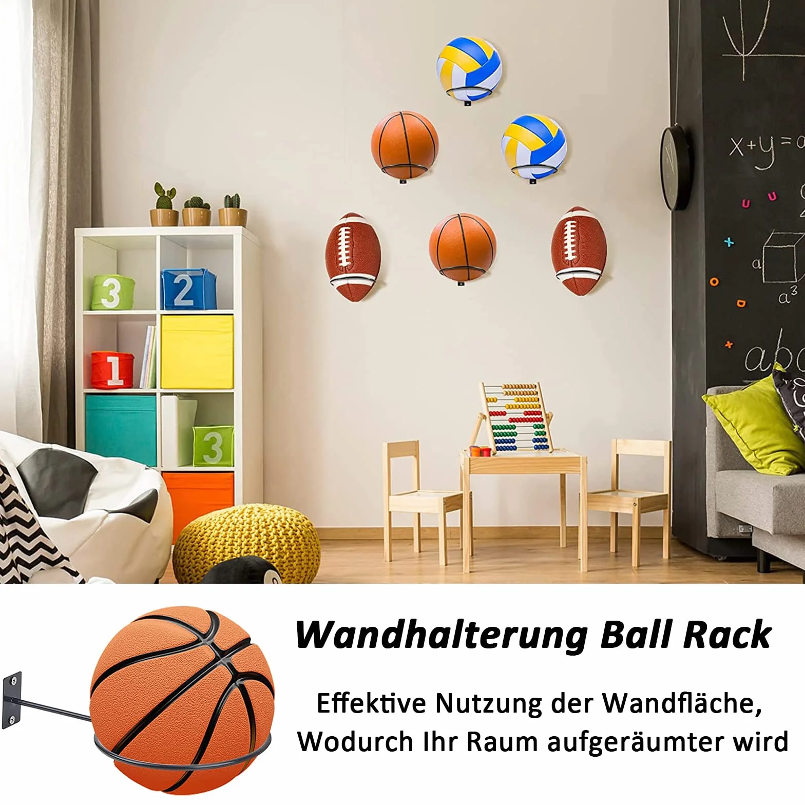 Supporti da Parete per Pallacanestro, Porta Palla da Basket Muro, 8 Pezzi, Nero
