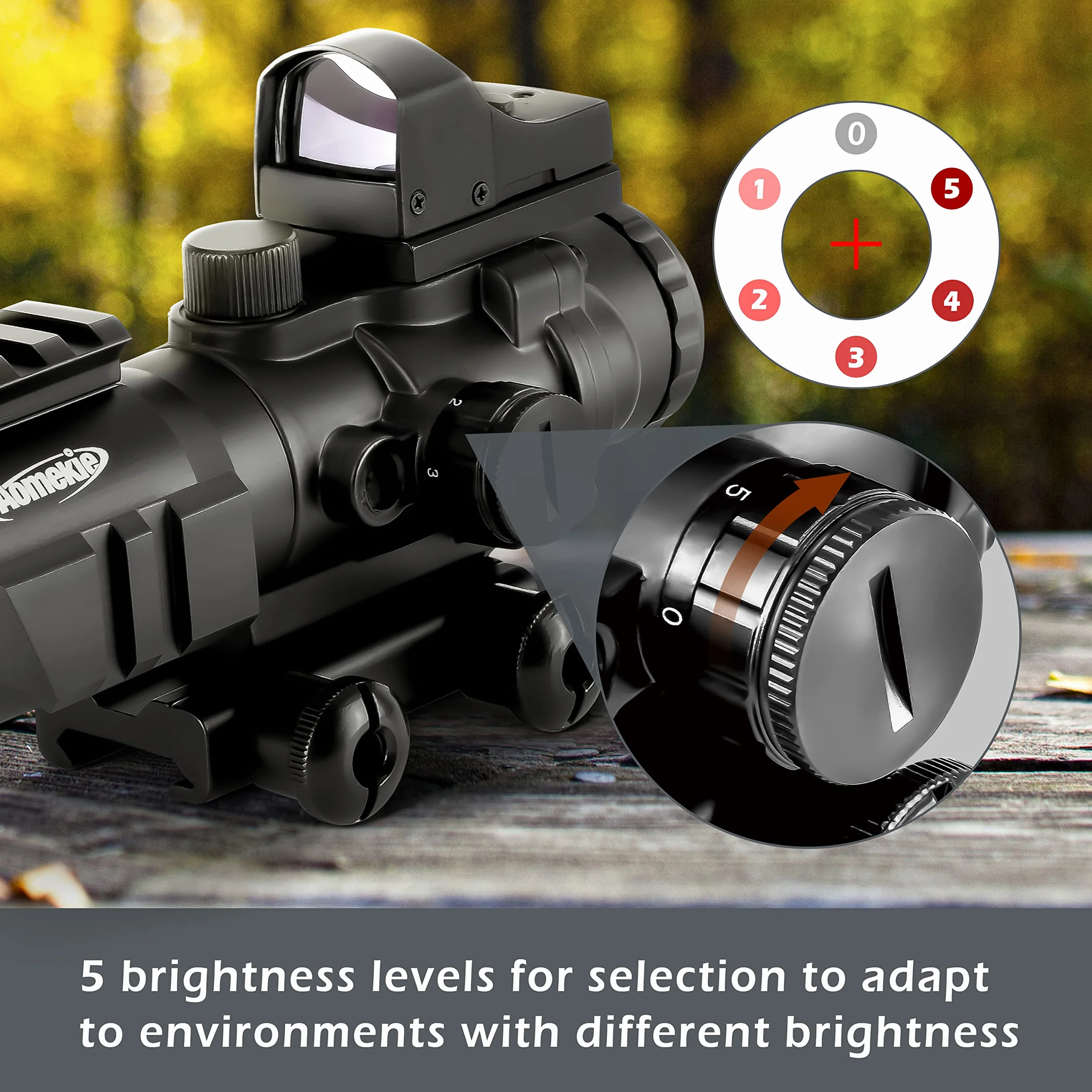 Mirino Olografico Combinato Aomekie 4X32 e Red Dot con Luminosità Regolabile per Guide Picatinny 20/22 mm