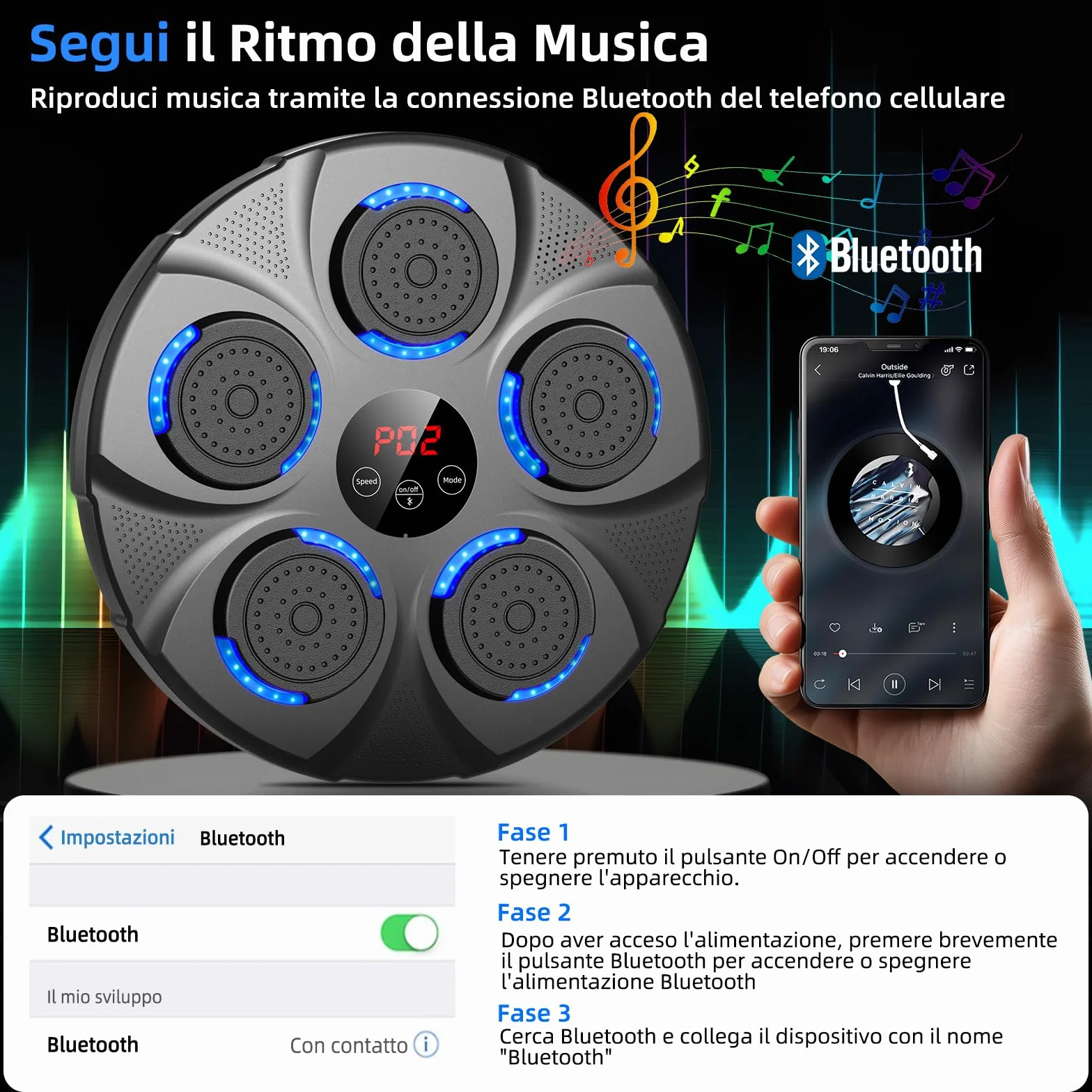 Macchina da Boxe Musicale, Macchina da Pugilato Elettronica Professionale con Guantoni, Bluetooth, 9 velocità/modalità per Bambini e Adulti, Casa, L'Ufficio, Palestra, Nero