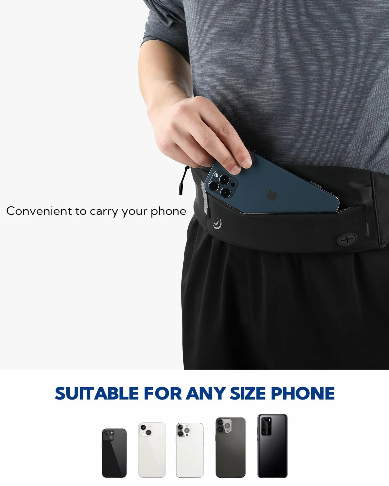 WATERFLY Marsupio Running Uomo Donna Cintura da Corsa Cellulare Porta Telefono Running Belt Maratona Jogging Fitness Sport Nero