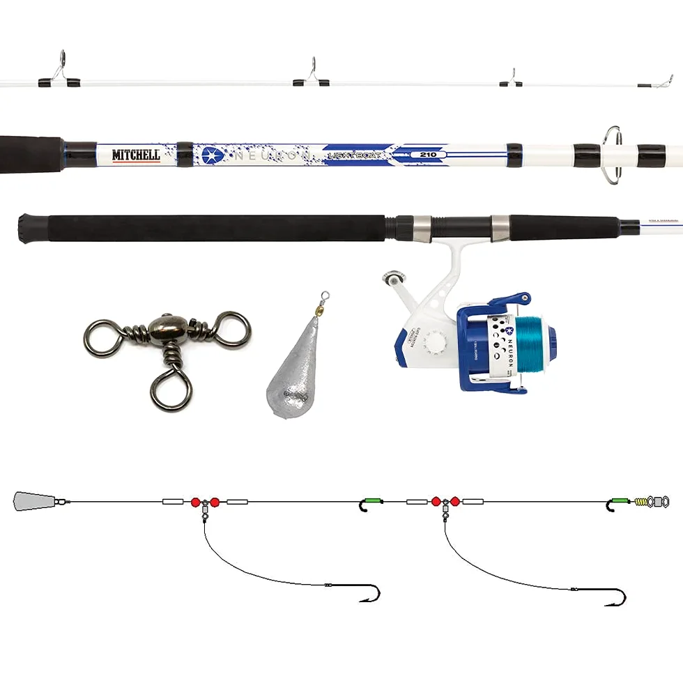 Mitchell Neuron Dorade 1555899, Set di canne da pesca e mulinello per la pesca di orata, branzino, passera e merlano