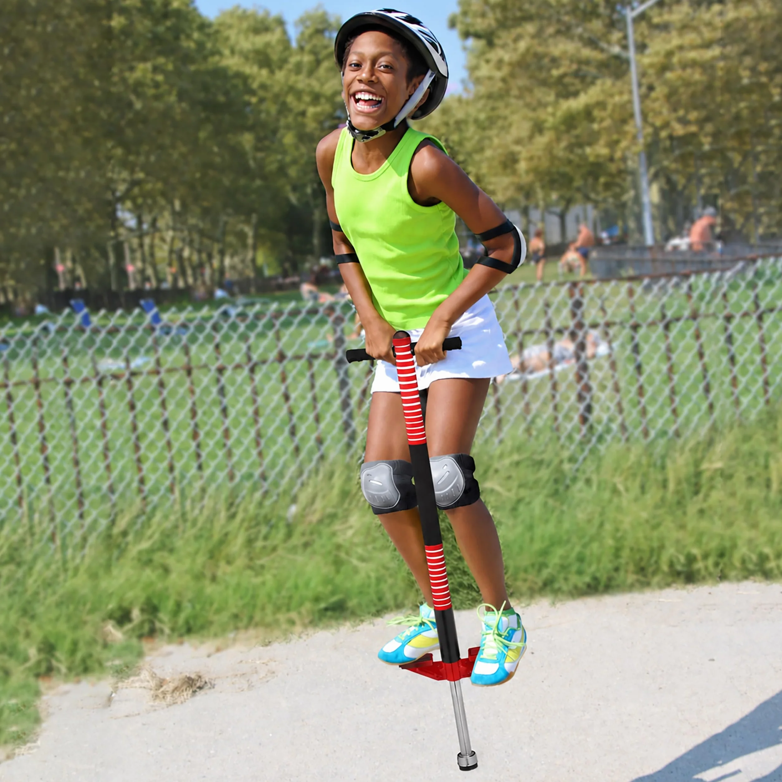 Relaxdays Salterello per Bambini Pogo Stick, Max 35 kg, Acciaio Inox, Rosso