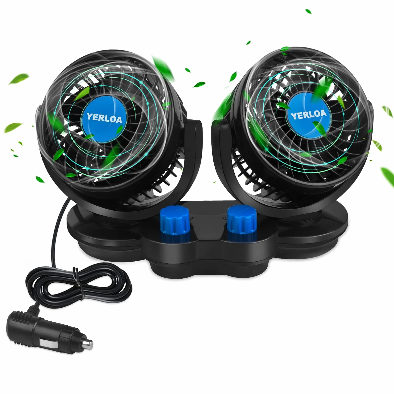 Yerloa Ventilatore Auto 12V, 12V Ventilatore di Raffreddamento per Auto con Rotazione a 360°, Potente e Silenzioso, Presa Accendisigari, per SUV, Camper, Golf Cart e Veicoli