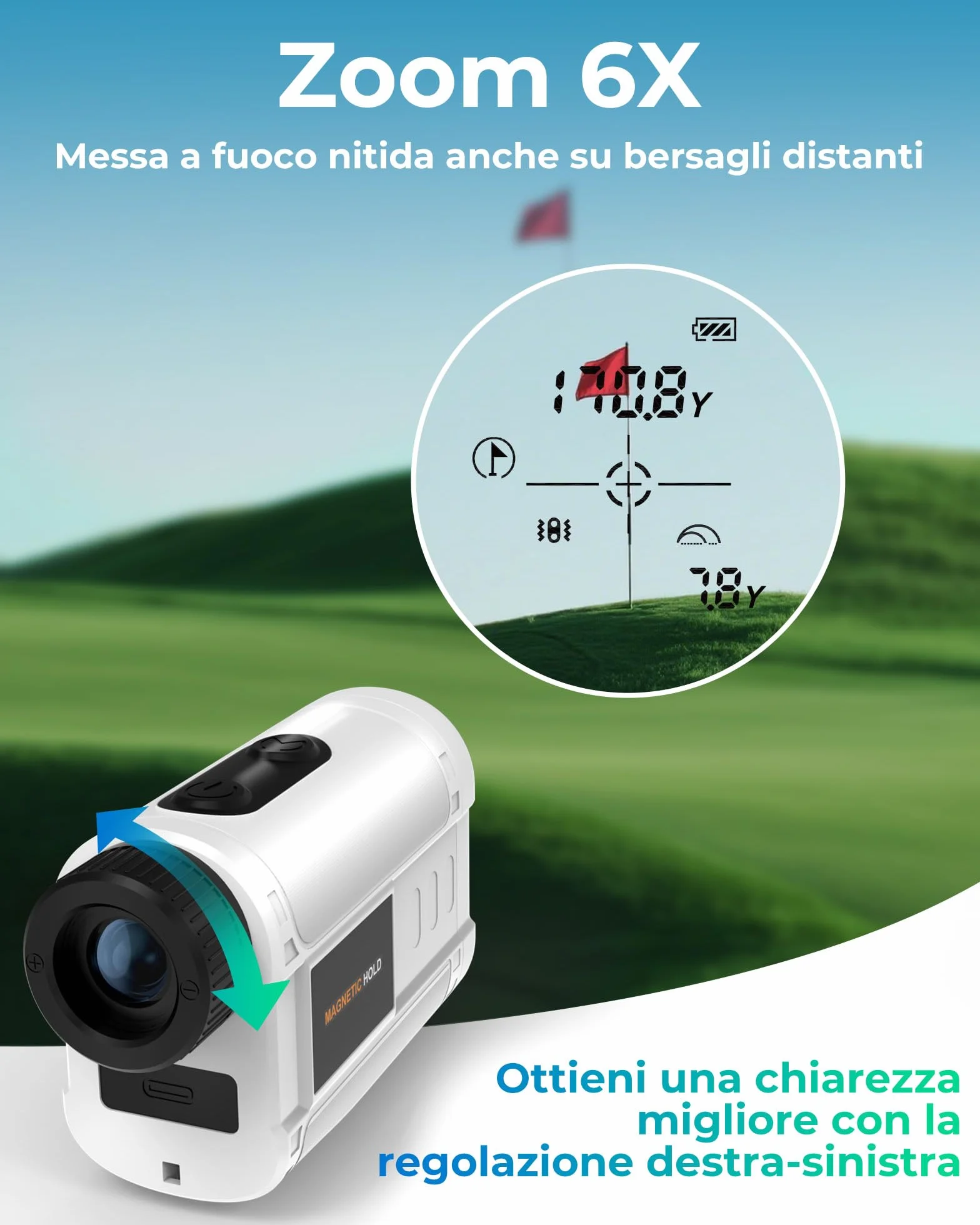 CIGMAN Telemetro Golf/Caccia Da 1200M con Display LCD Telemetri da Golf, con Pendenza,Ricaricabile via USB,Bloccaggio Degli Alberi Bandiera, Funzione magnetica inclusa, Accessori da golf