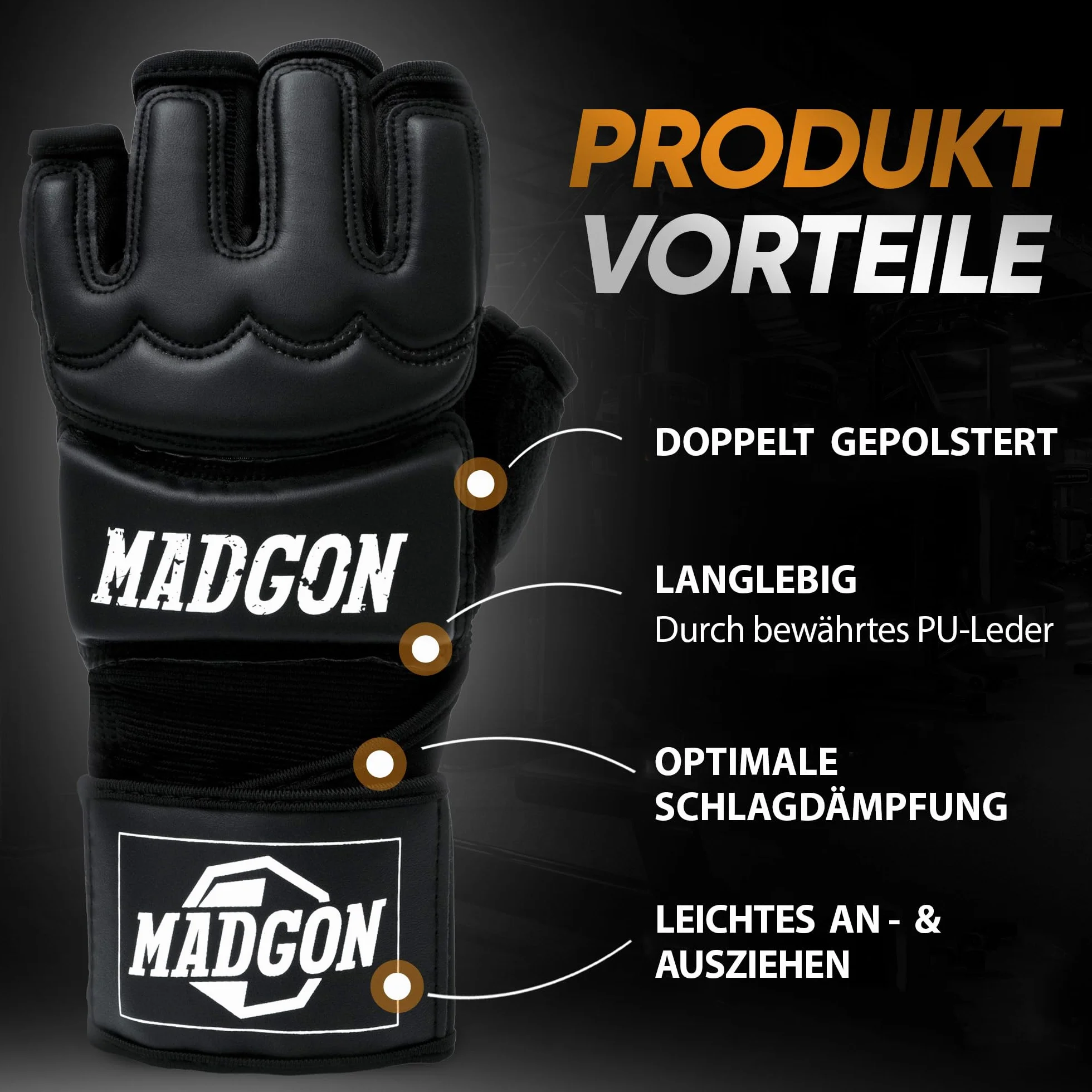 MADGON Guanti MMA Professionali per Boxe, Allenamento con Sacco, Grappling