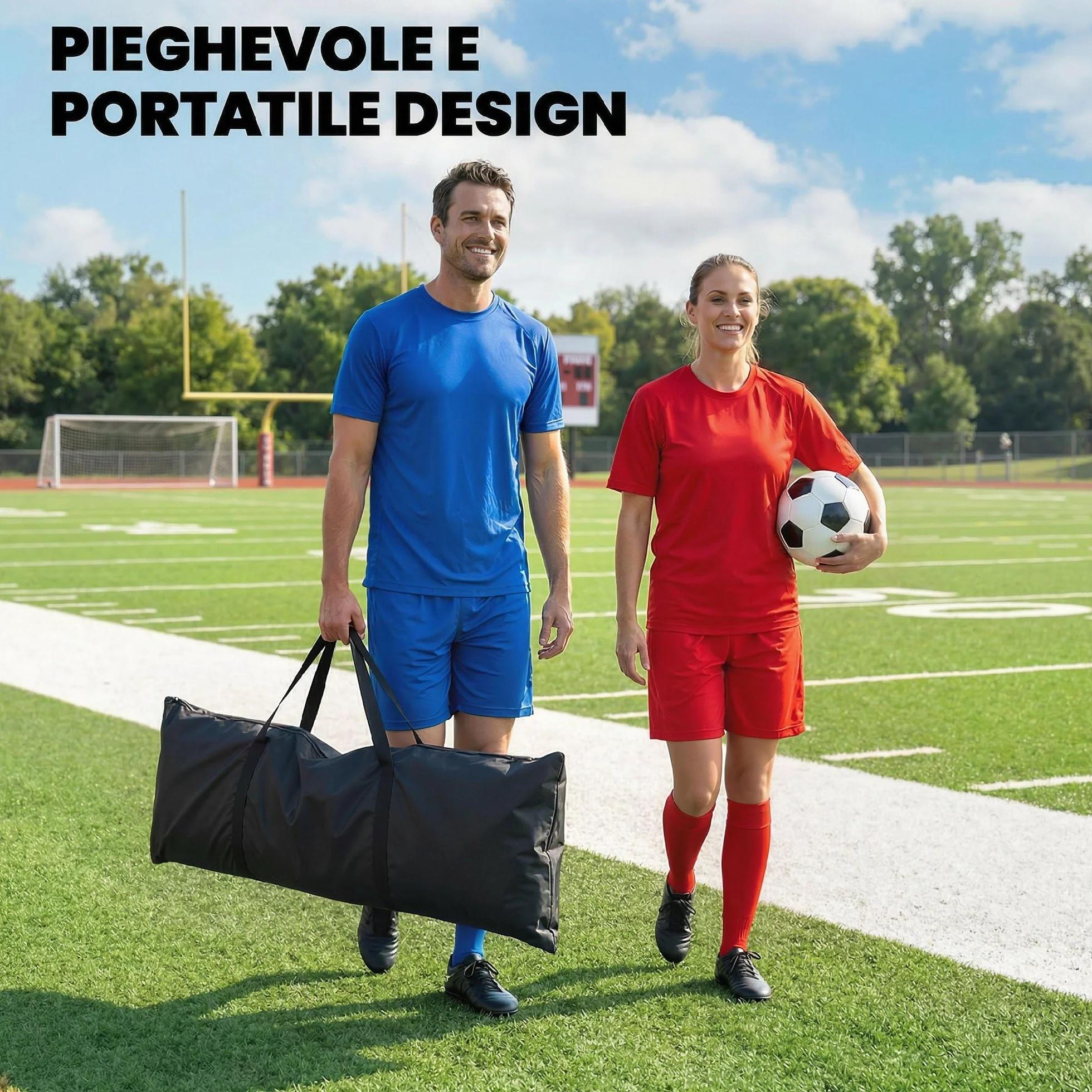 SPORTNOW 2 in 1 Pieghevole Rete di Rimbalzo per Calcio Doppio Lato con Borsa per Trasporto, Nero