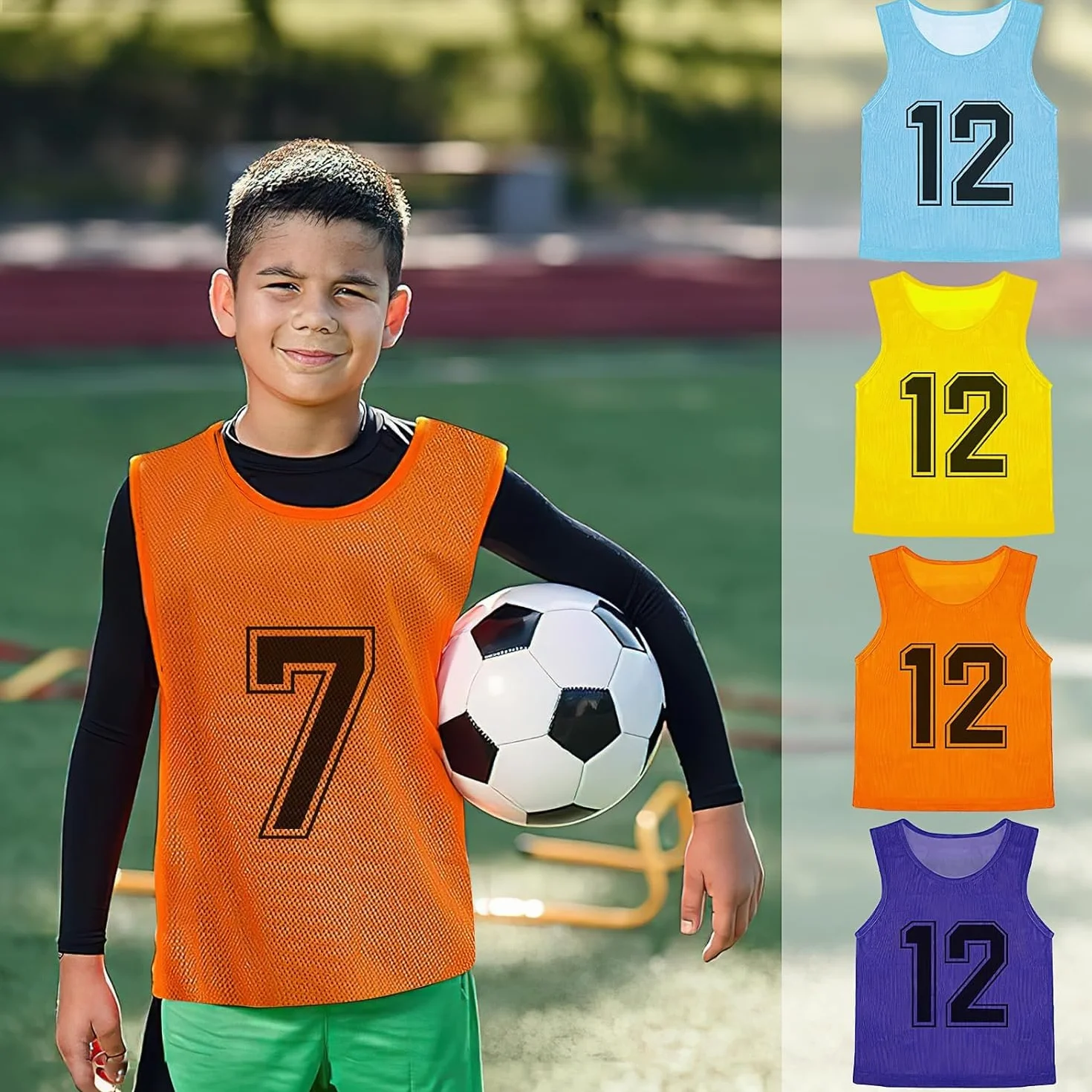 Pinnies Sport di Squadra Scrimmage Vest Calcio Allenamento Bavaglini Reversibili Numerati 48 Pezzi