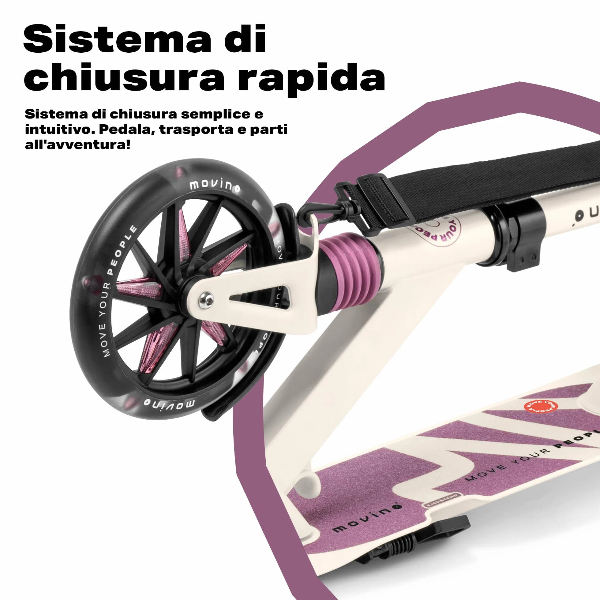 Movino Monopattino Urbano Pieghevole Scooter Ruote LED 180 mm Manubrio Regolabile 100 kg City Light