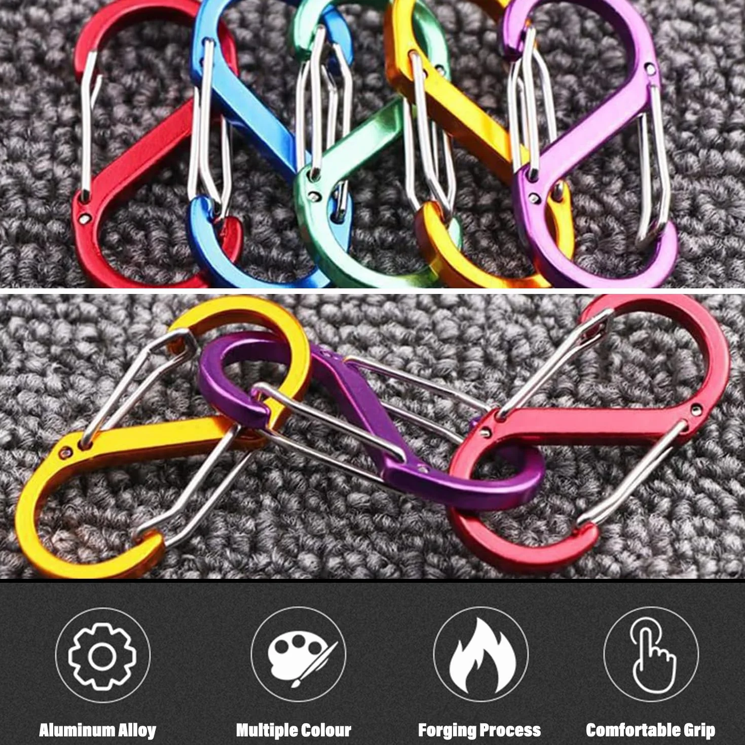 Moschettoni A Doppia Clip A Forma di S, 6 Colori, Escursionismo, Campeggio
