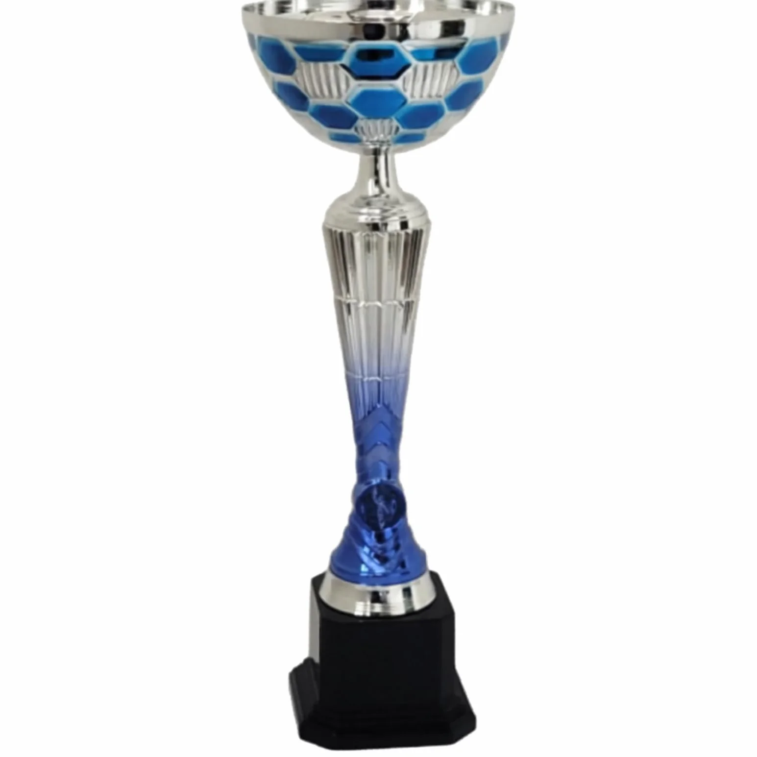 Personalizowana Coppa Trofeo Argento e Blu Metallo con Targhetta Stampata Varie Misure Calcio Fantacalcio Padel Basket