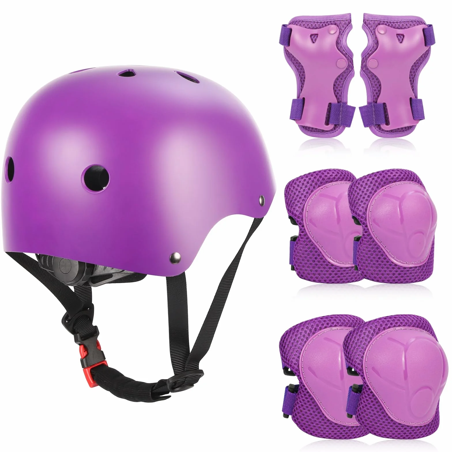 ZWOOS Protezioni Skateboard Bambino,Protezioni Bici Bambino con Casco Regolabile Ginocchiere Gomitiere, Protezioni Skateboard Bambini per Skateboard,Bicicletta,Pattinaggio, Monopattino (viola)