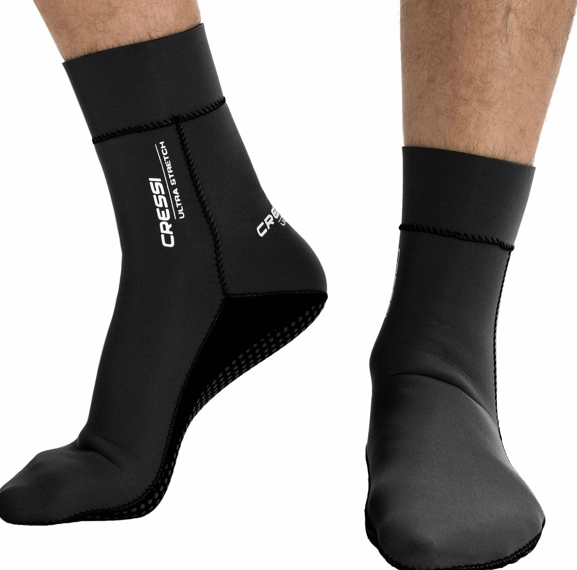 Cressi Ultra Stretch - Calzari Sub Snorkeling Apnea Surf Immersione Sport Acquatici in Neoprene Bifoderato Ultra Elastico Termico 1.5 mm, Calzini Pinne Antiscivolo Antiabrasione Unisex Grigio/Bianco S