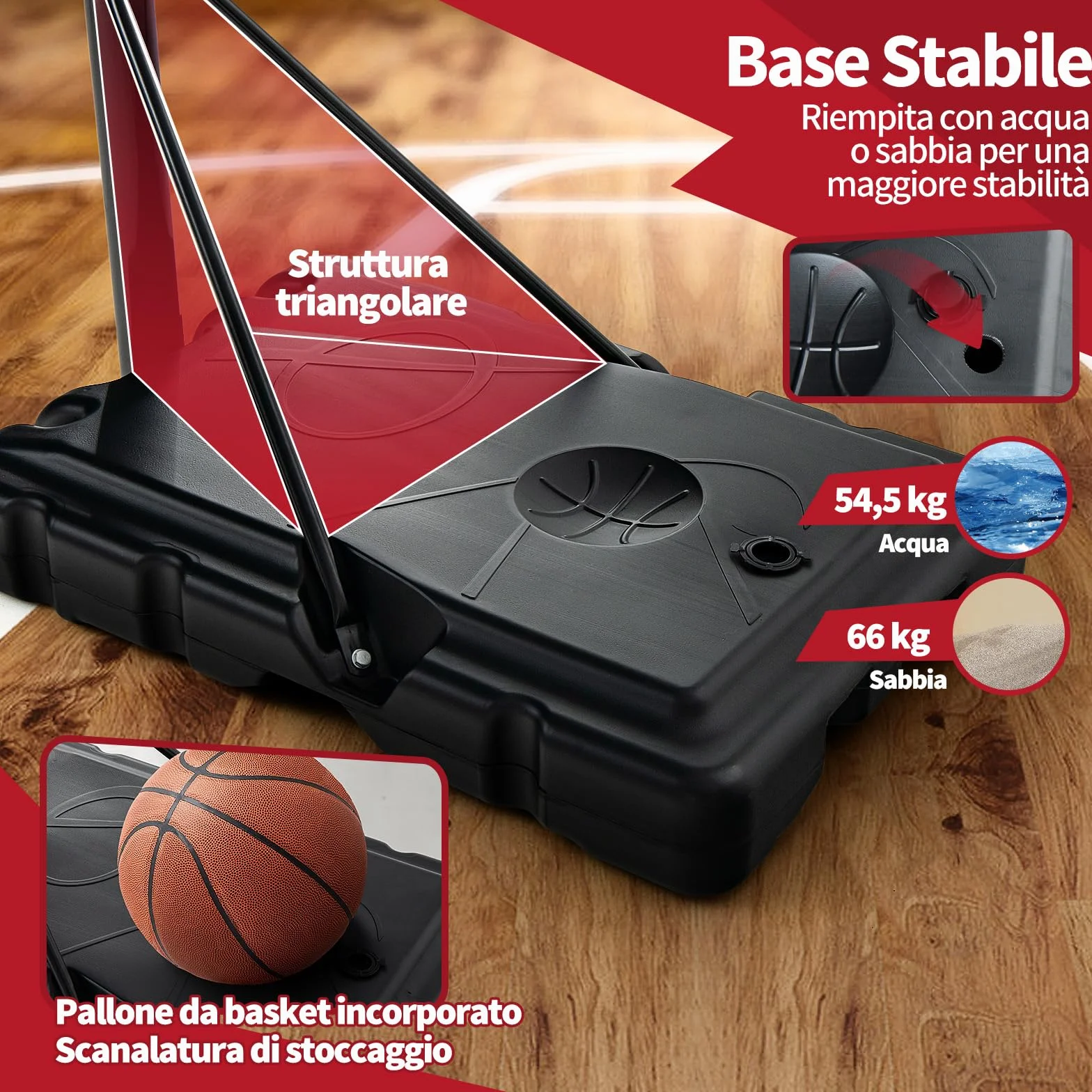 COSTWAY Canestro da Basket Portatile Regolabile in Altezza 1,3M-3,05M con Ruote Tabellone Infrangibile e Retina Durevole, Nero