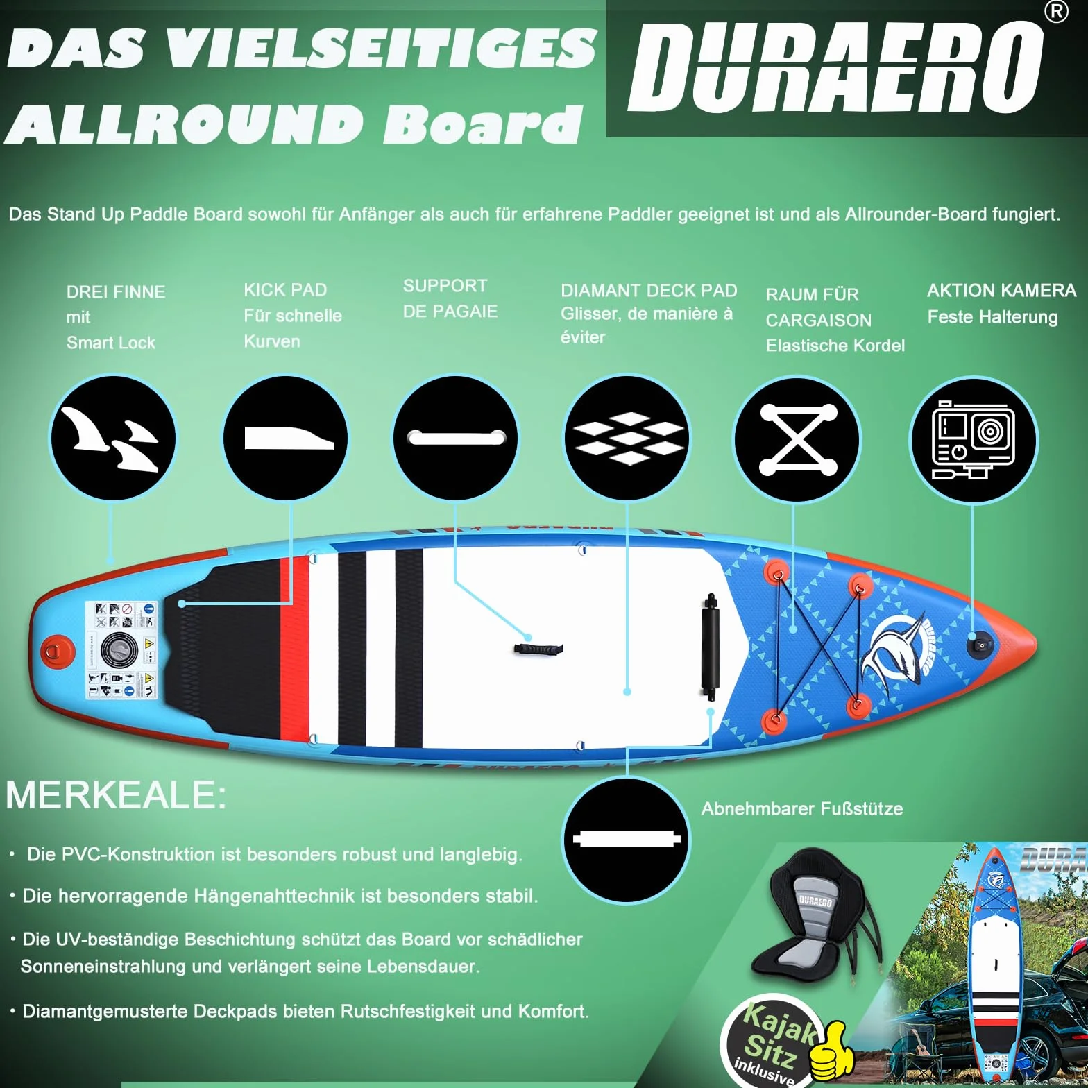 Tavole gonfiabili Stand Up Paddle 330x76x15 cm, portata 150 kg, Blu